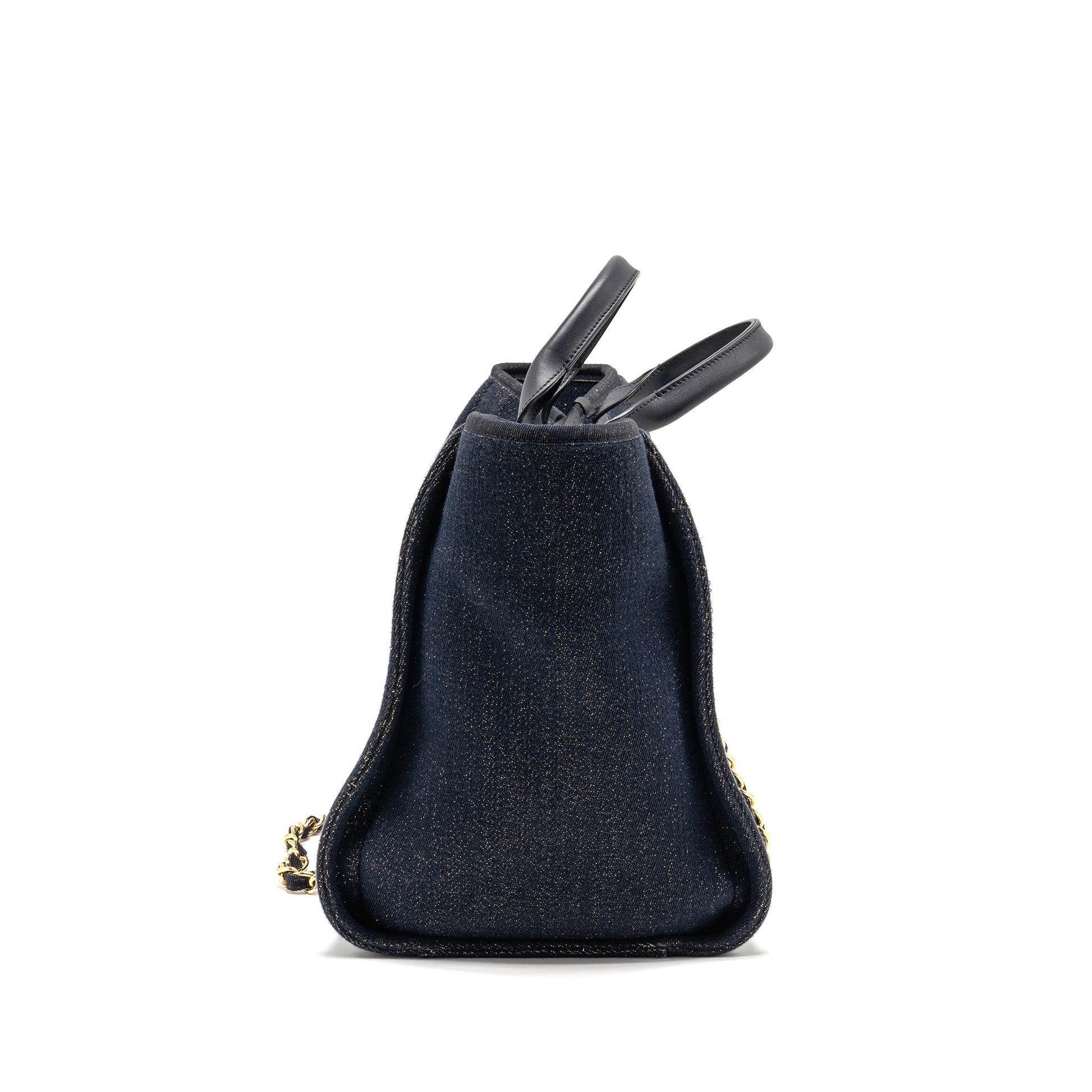 Chanel Deauville Shopping Denim Navy GHW Blue Gold Leather Tote Bag