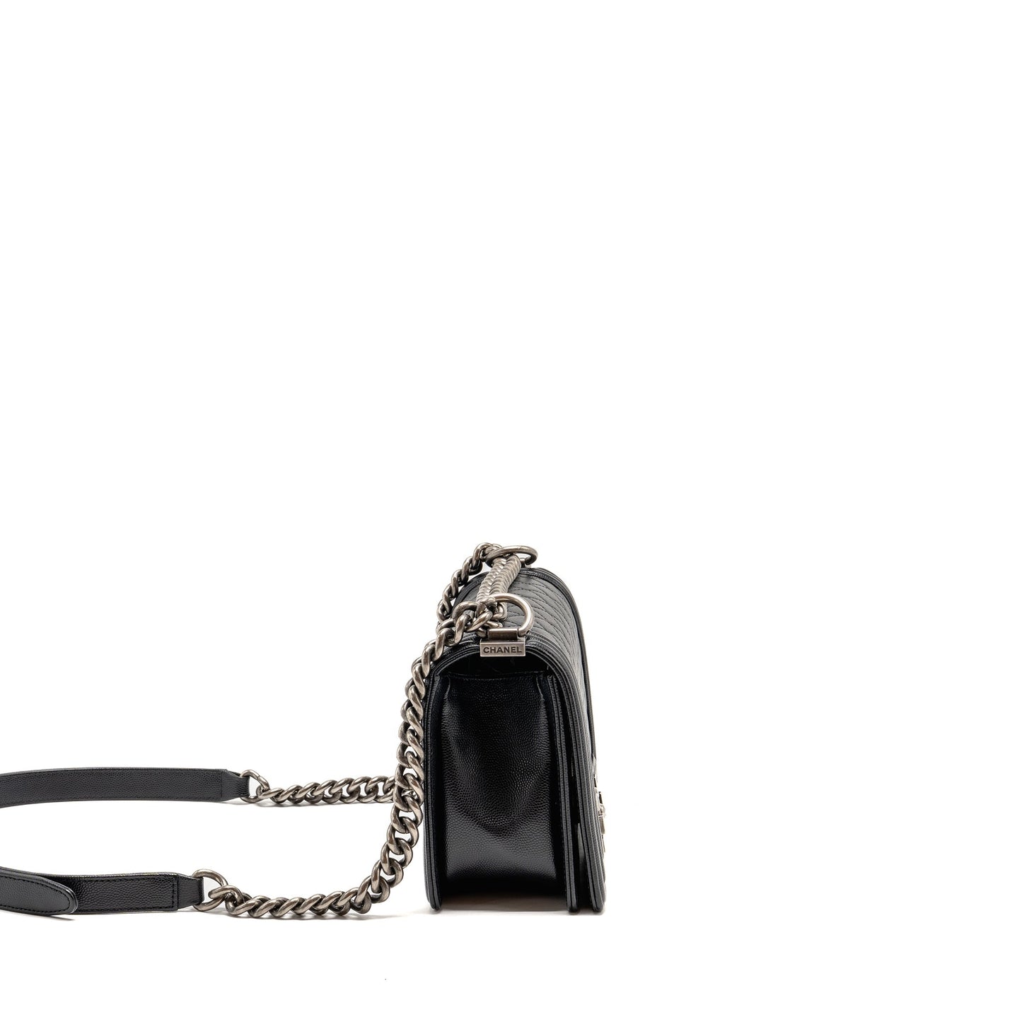 Chanel Boy Caviar ruthenium hardware Black Silver Handbag Silver Hardware