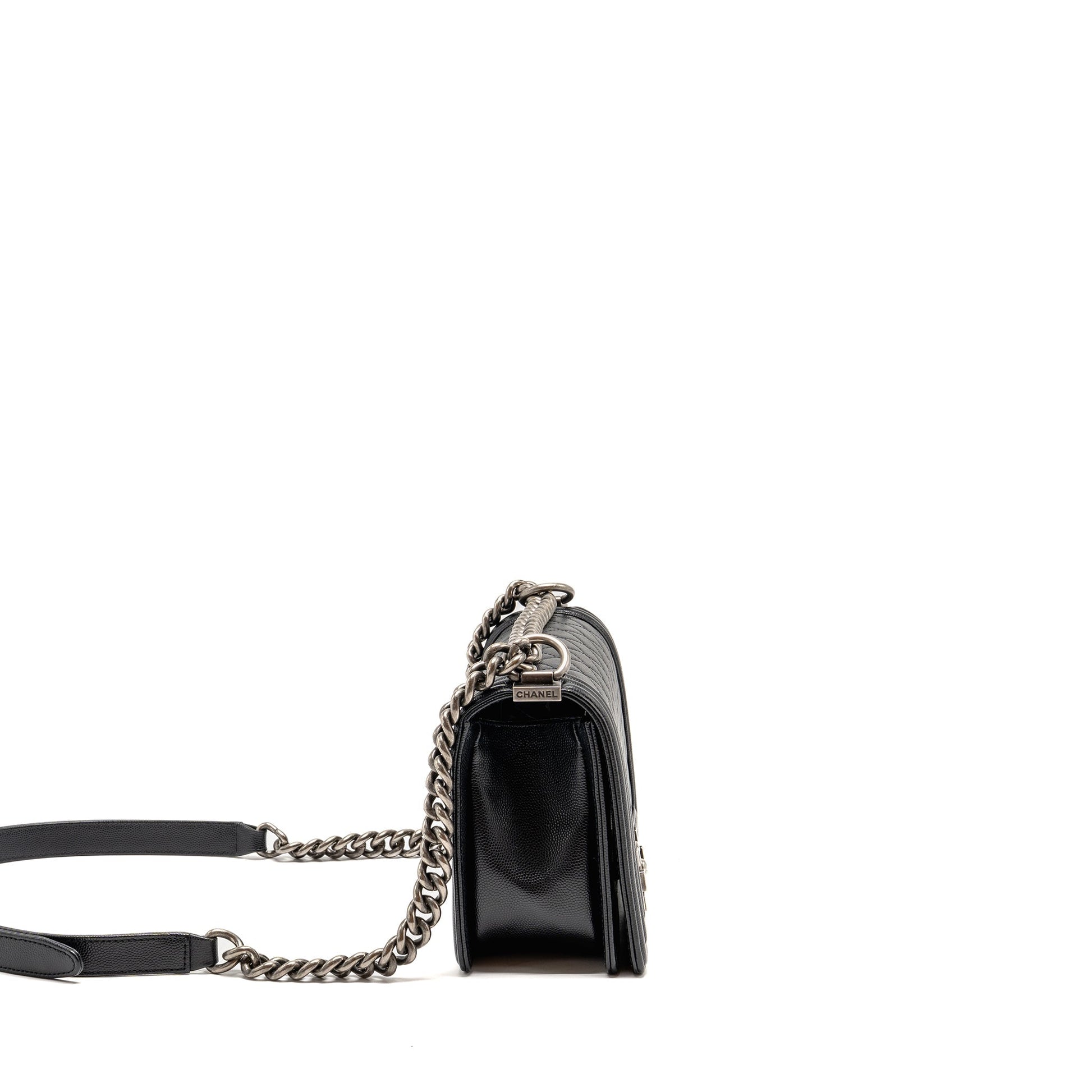 Chanel Boy Caviar ruthenium hardware Black Silver Handbag Silver Hardware