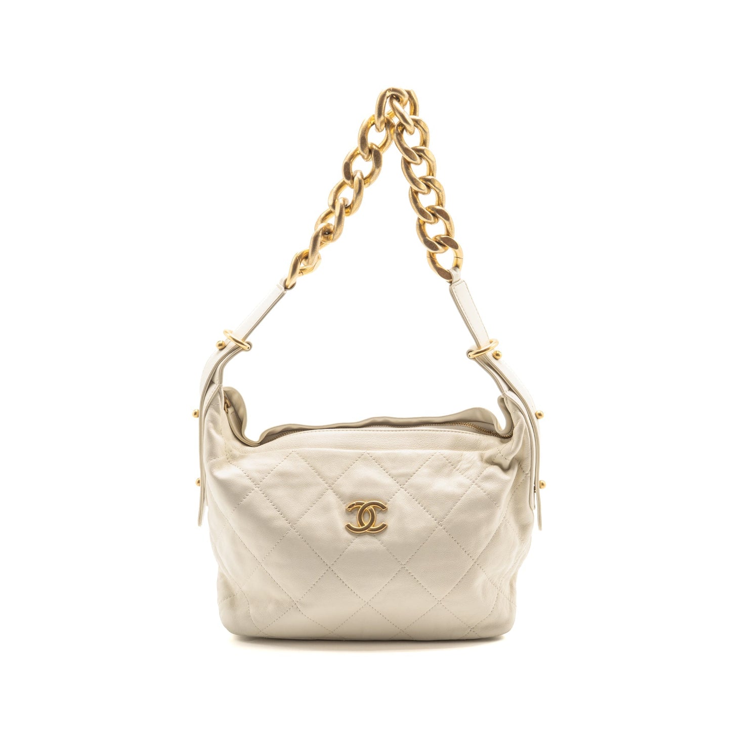 Chanel CC Daily Hobo Calfskin GHW Microchip White Shoulder Bag