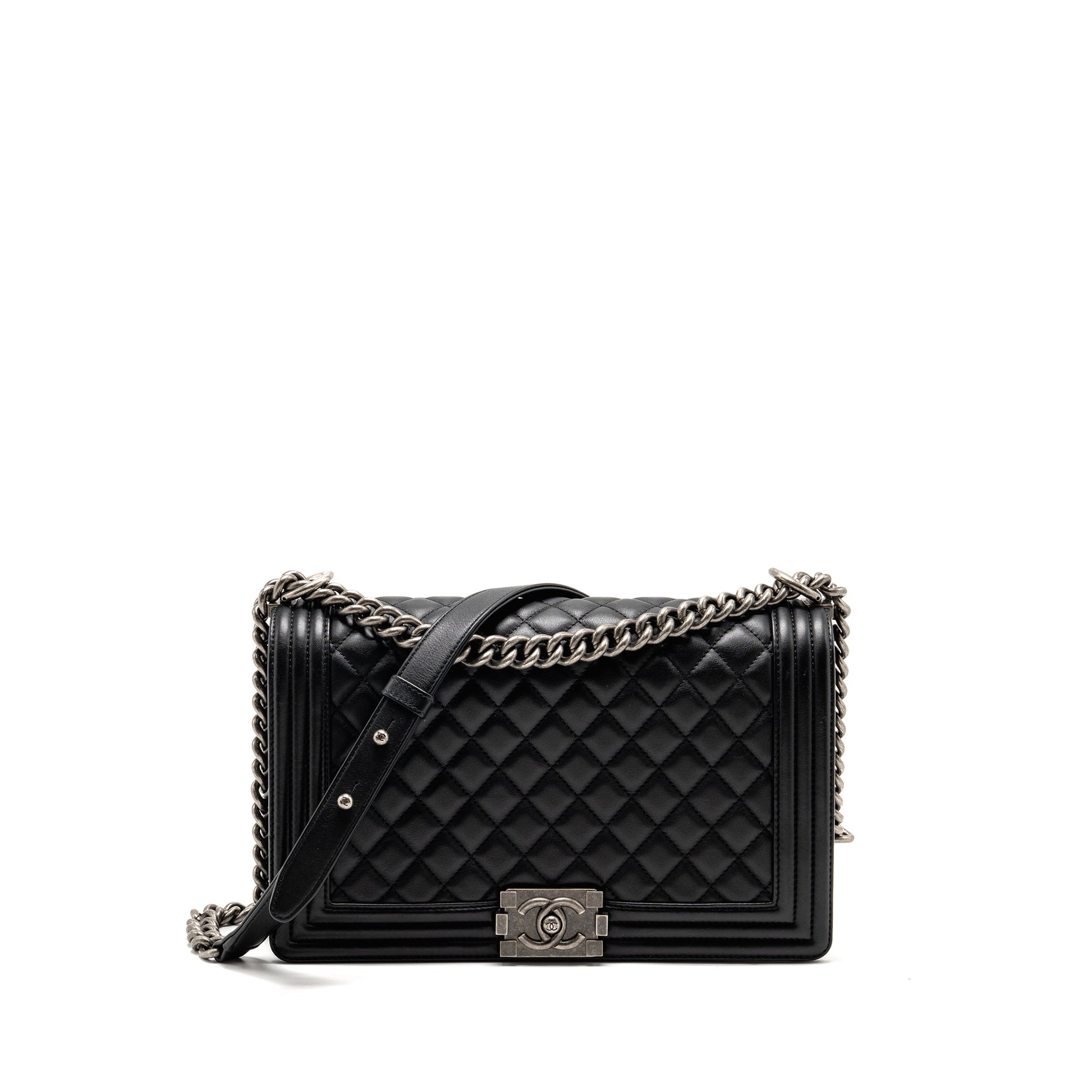 Chanel New Boy Calfskin Ruthenium Hardware Black Handbag
