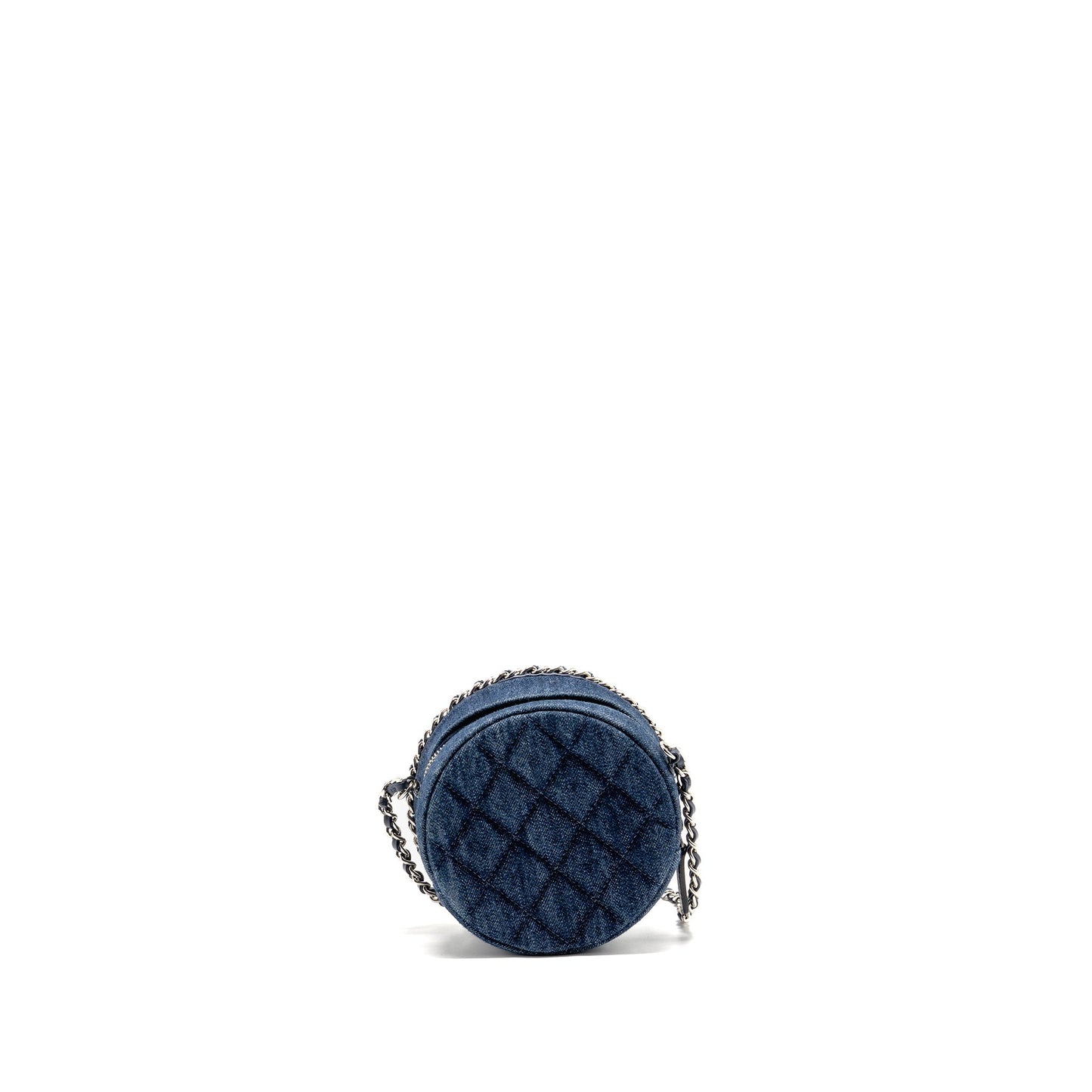 Chanel CC Quilted Round Denim Dark SHW Black Blue Clutch Bag