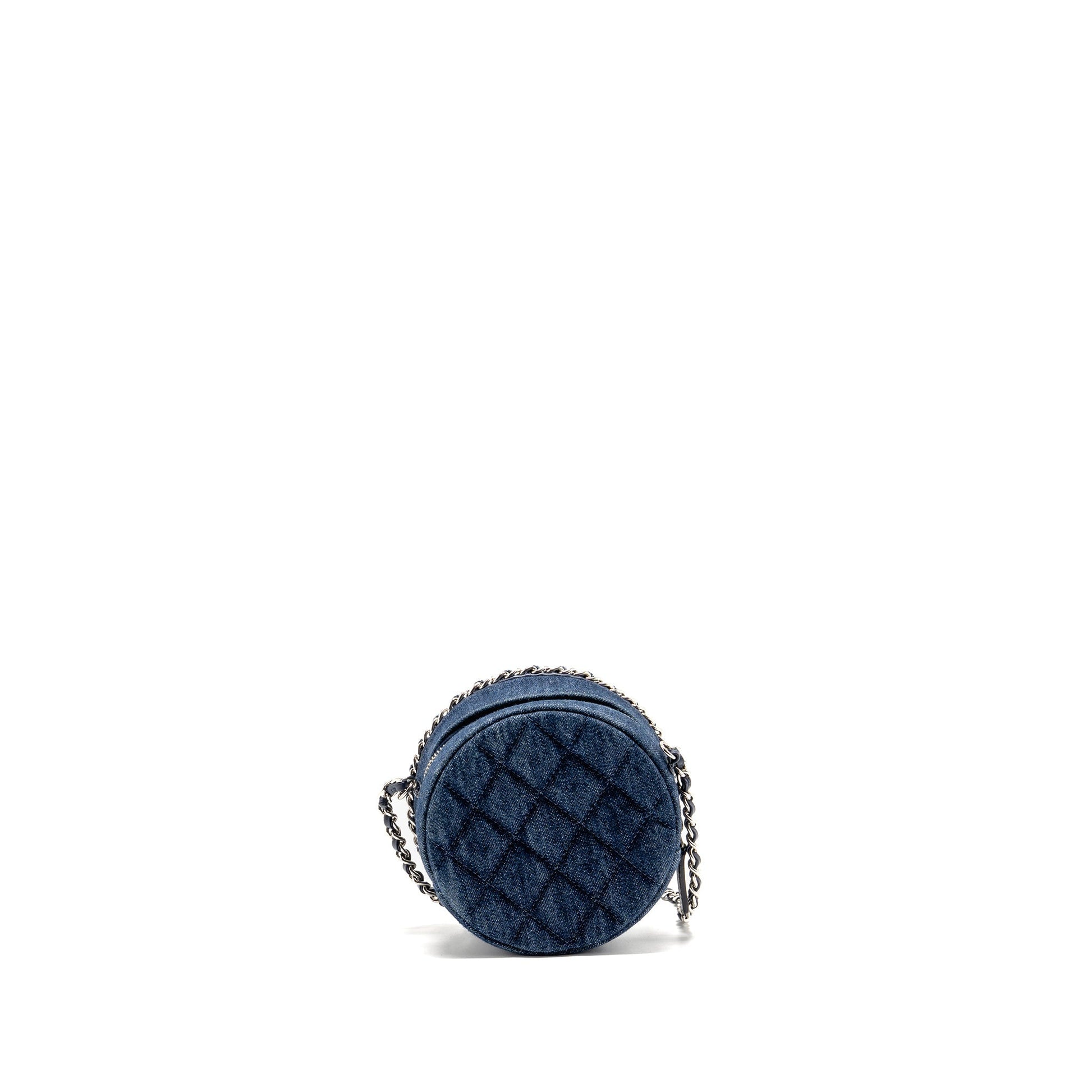 Chanel CC Quilted Round Denim Dark SHW Black Blue Clutch Bag