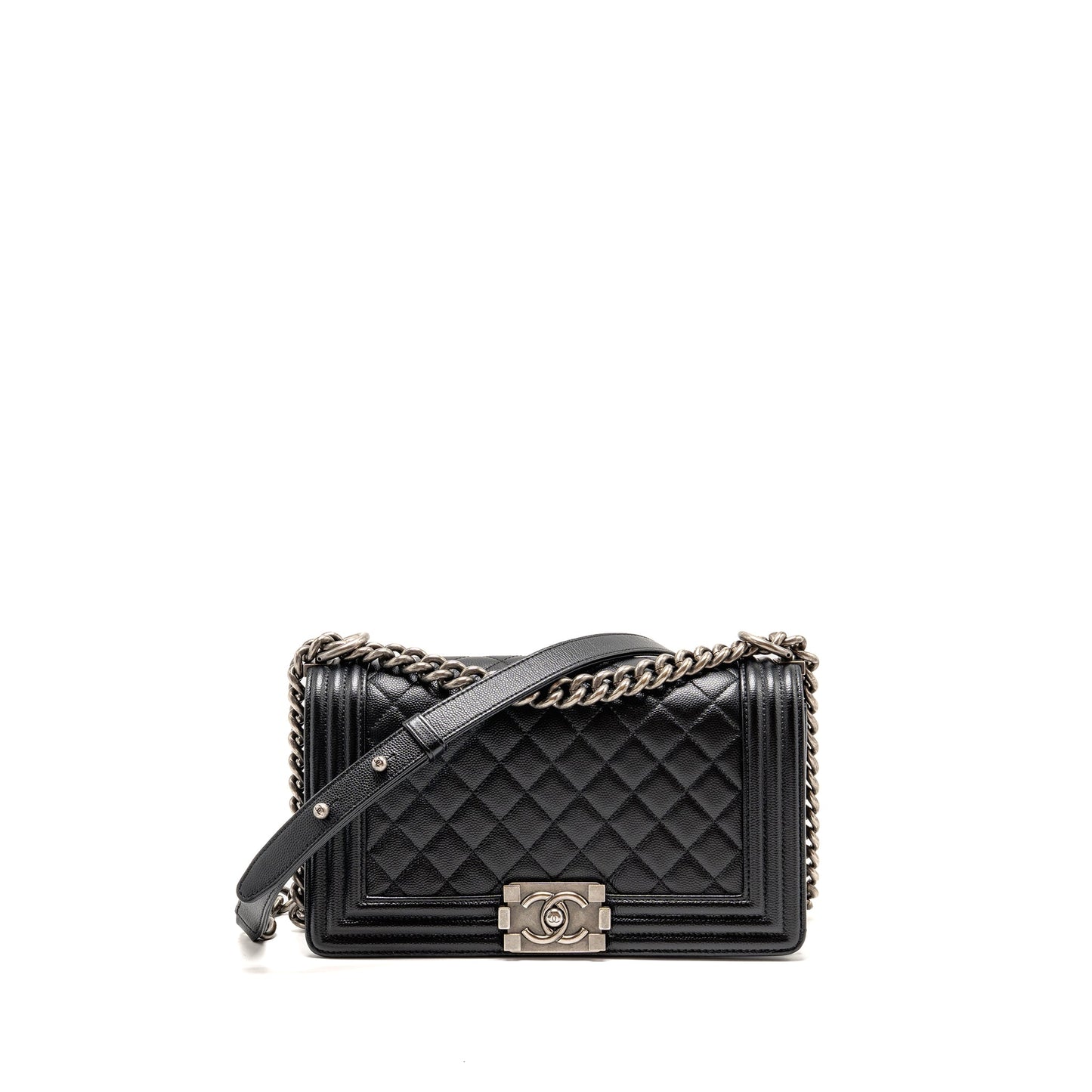 Chanel Boy Caviar ruthenium hardware Black Silver Handbag Silver Hardware