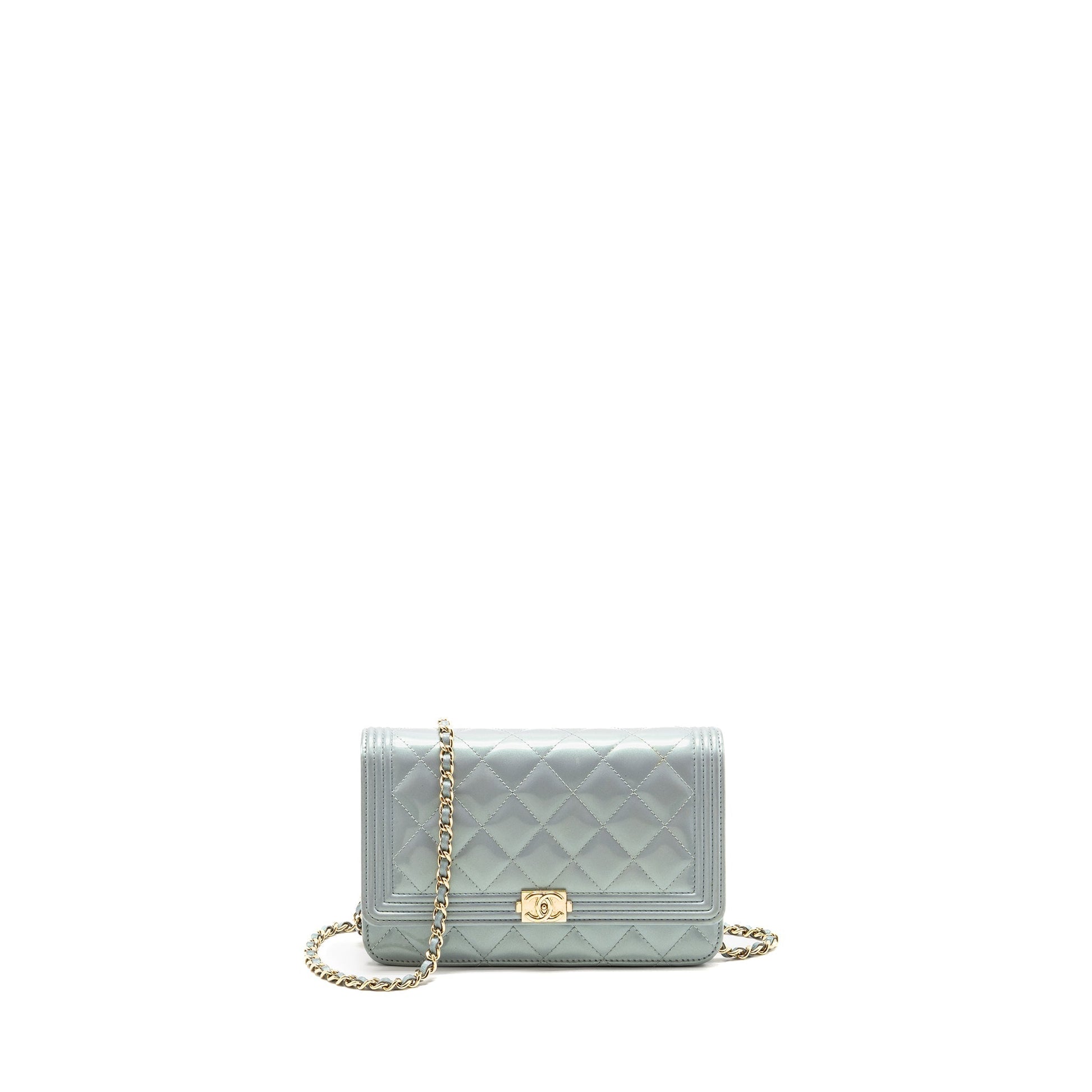 Chanel Boy on Patent Calfskin Iridescent Light Blue Wallet Case