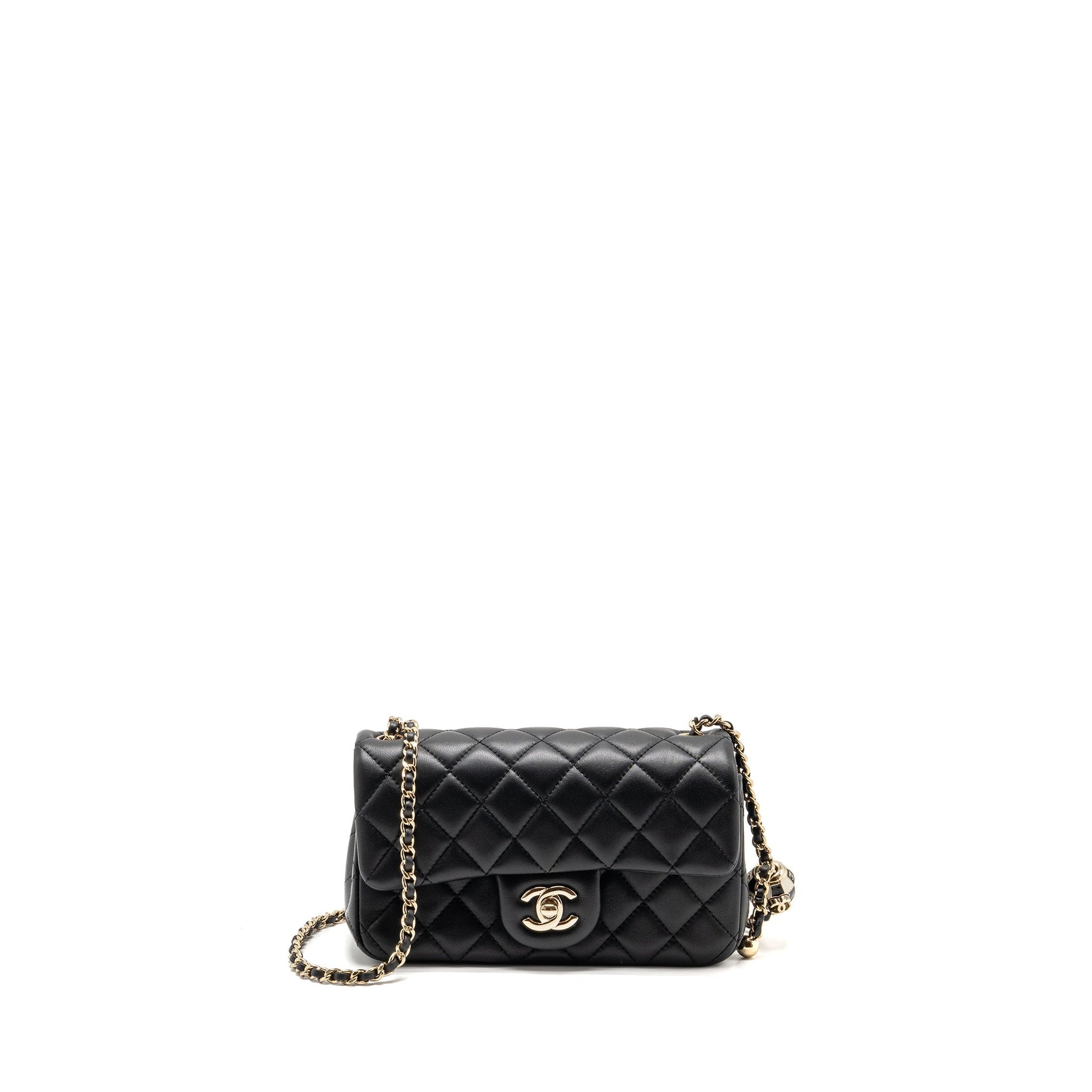 Chanel Pearl Crush Rectangular Lambskin LGHW Microchip Black Mini Bag