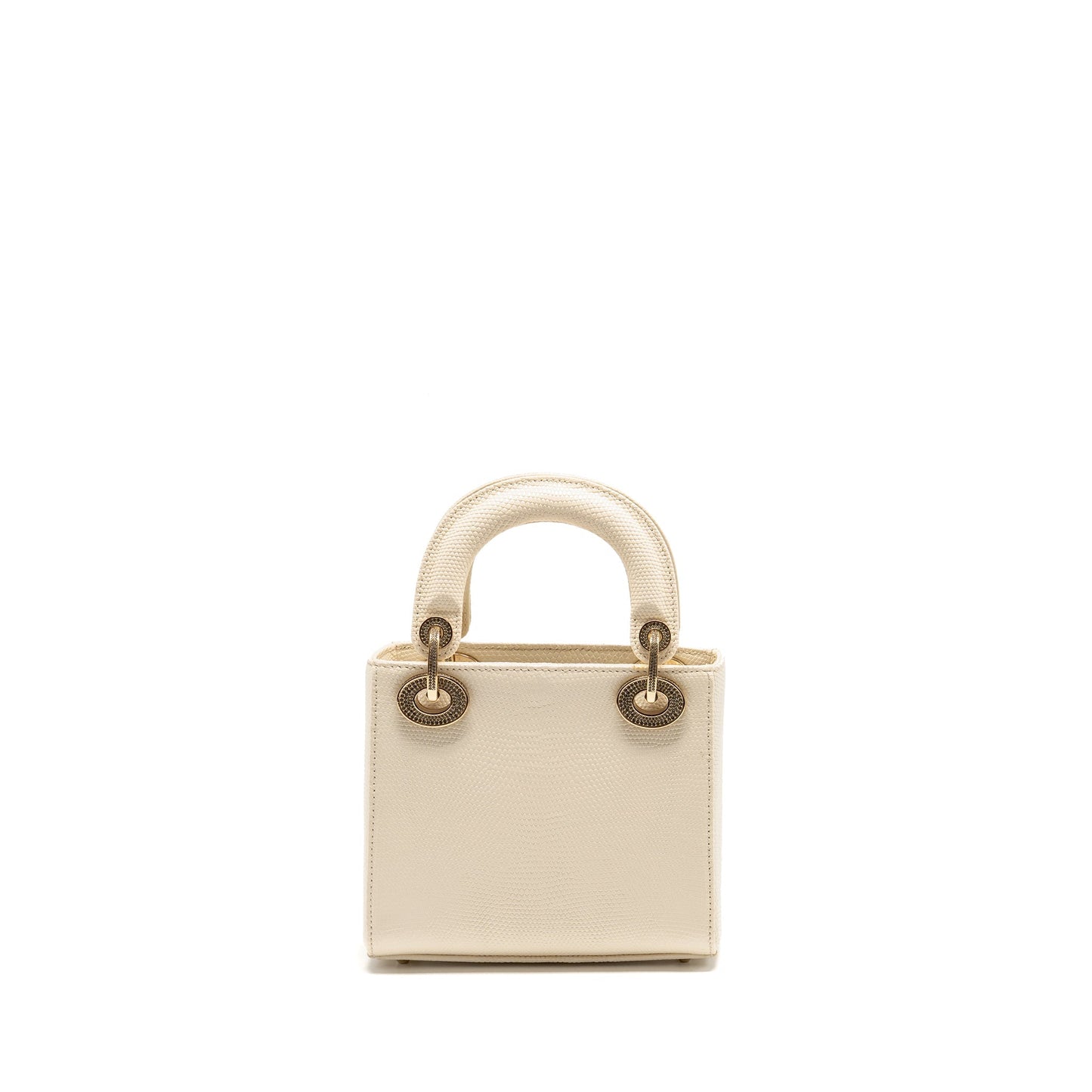 Dior Lady Lizard With Crystal Handbag White Mini Travel Bag
