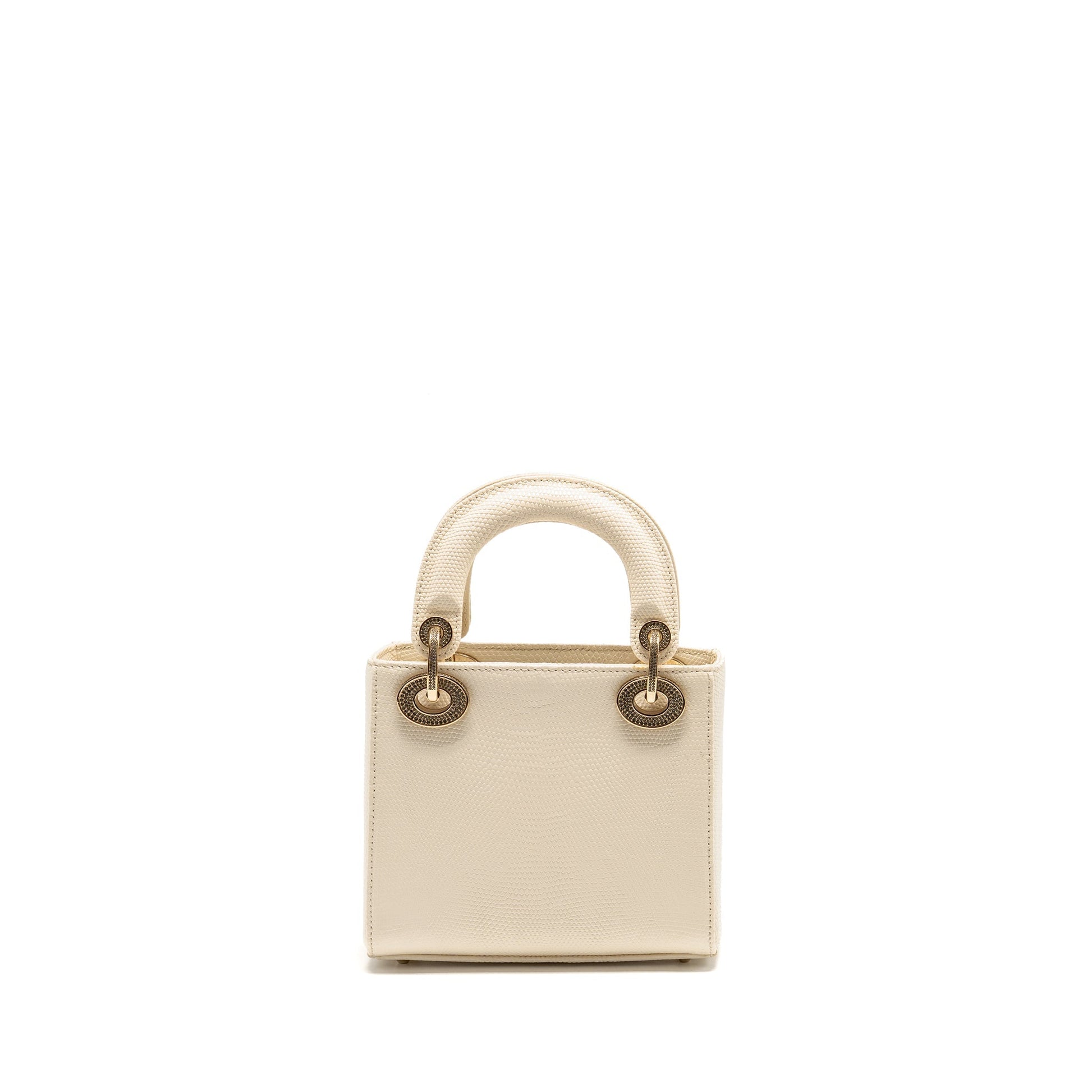 Dior Lady Lizard With Crystal Handbag White Mini Travel Bag