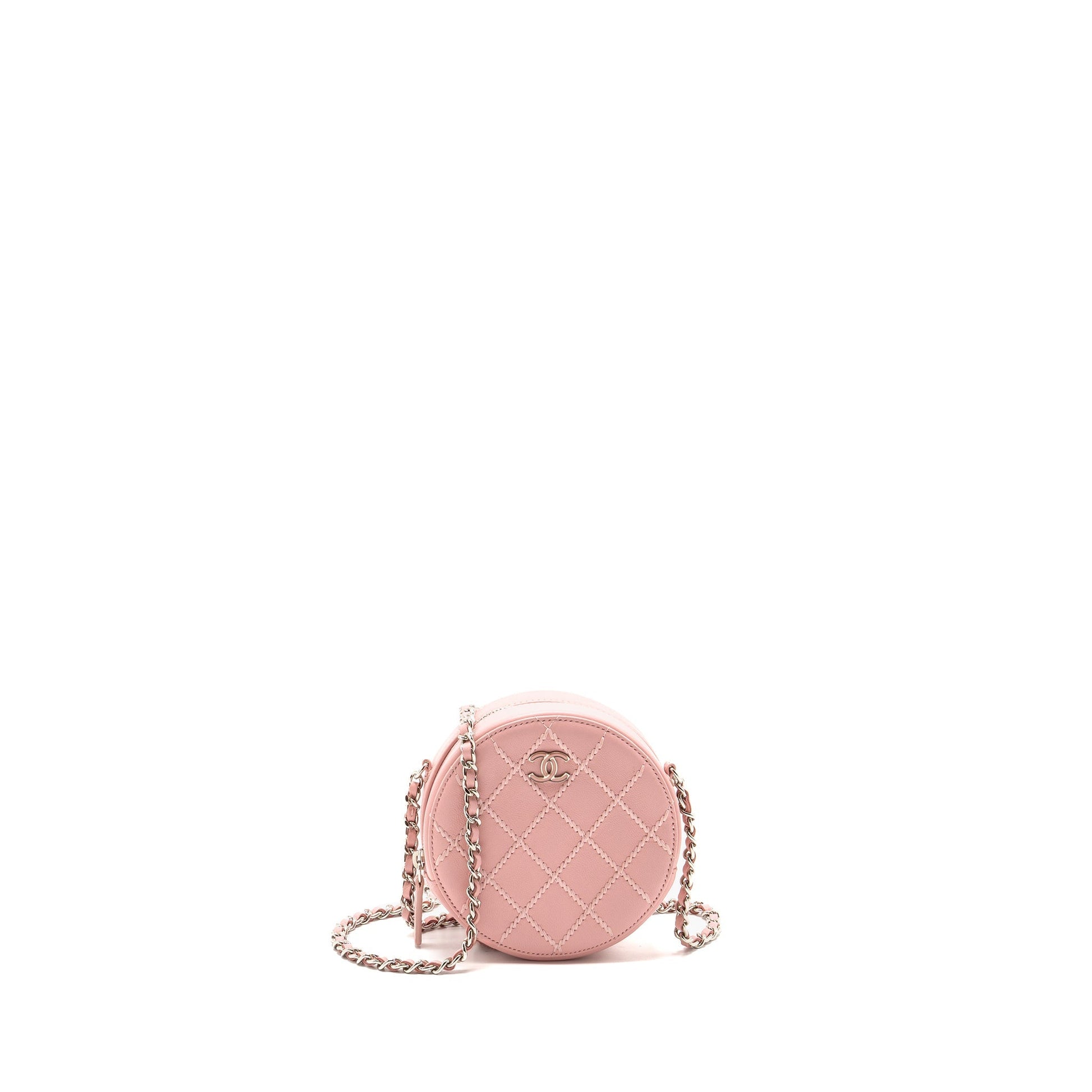 Chanel Round Vanity Lambskin SHW Pink Clutch Bag
