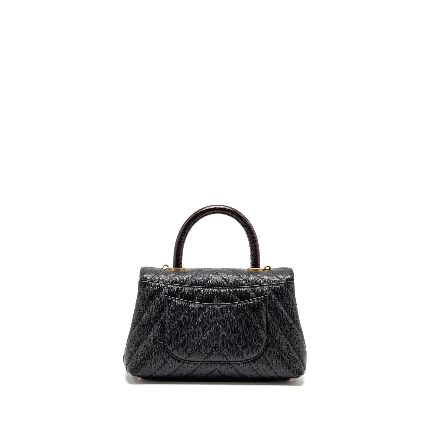 Chanel coco handle lizard embossed handle chevron Black Small Handbag