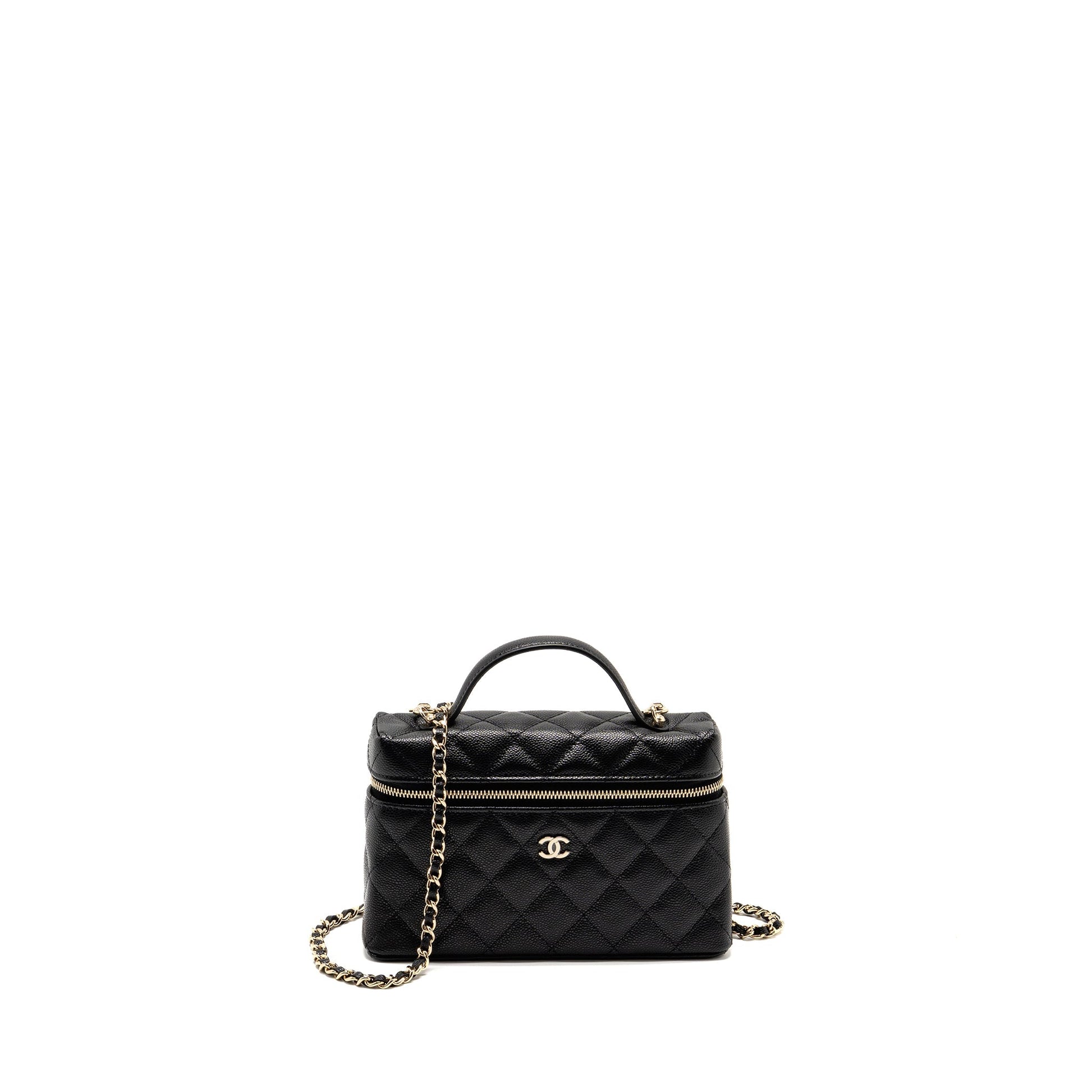 Chanel 25p CC Top Handle Vanity Caviar Black Handbag Black Lghwmicrochip