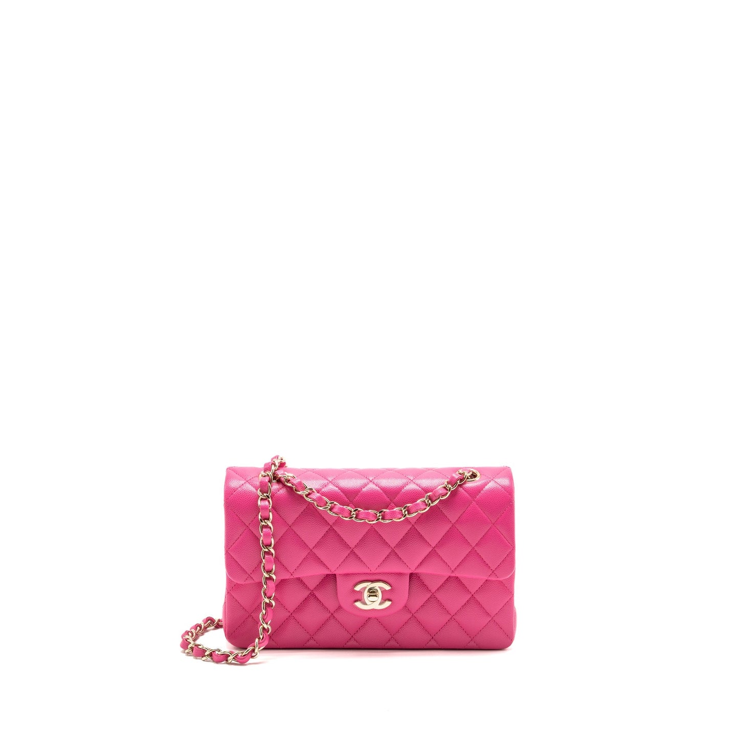 Chanel Classic Double Flap Caviar LGHW Microchip Pink Small Shoulder Bag