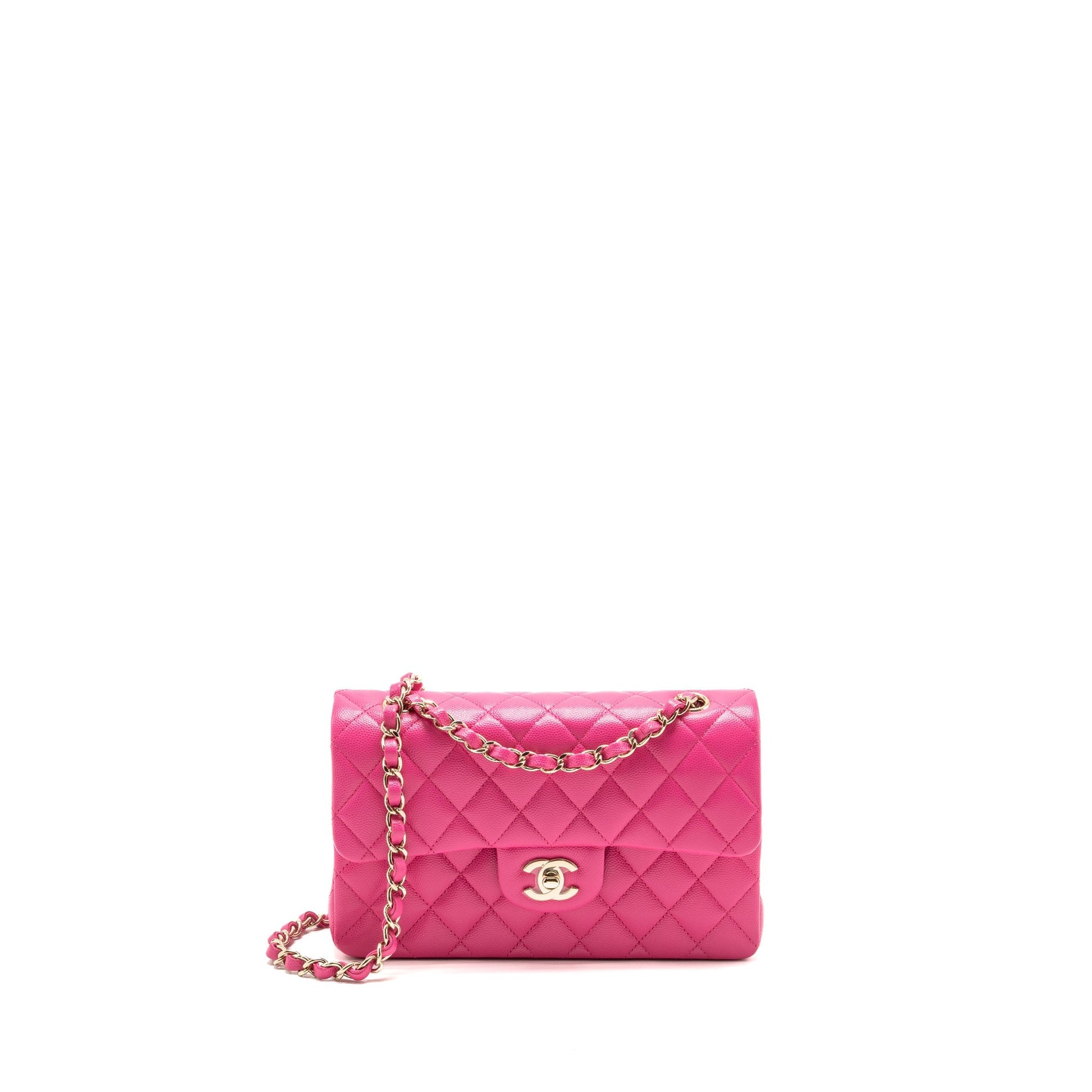 Chanel Classic Double Flap Caviar LGHW Microchip Pink Small Shoulder Bag