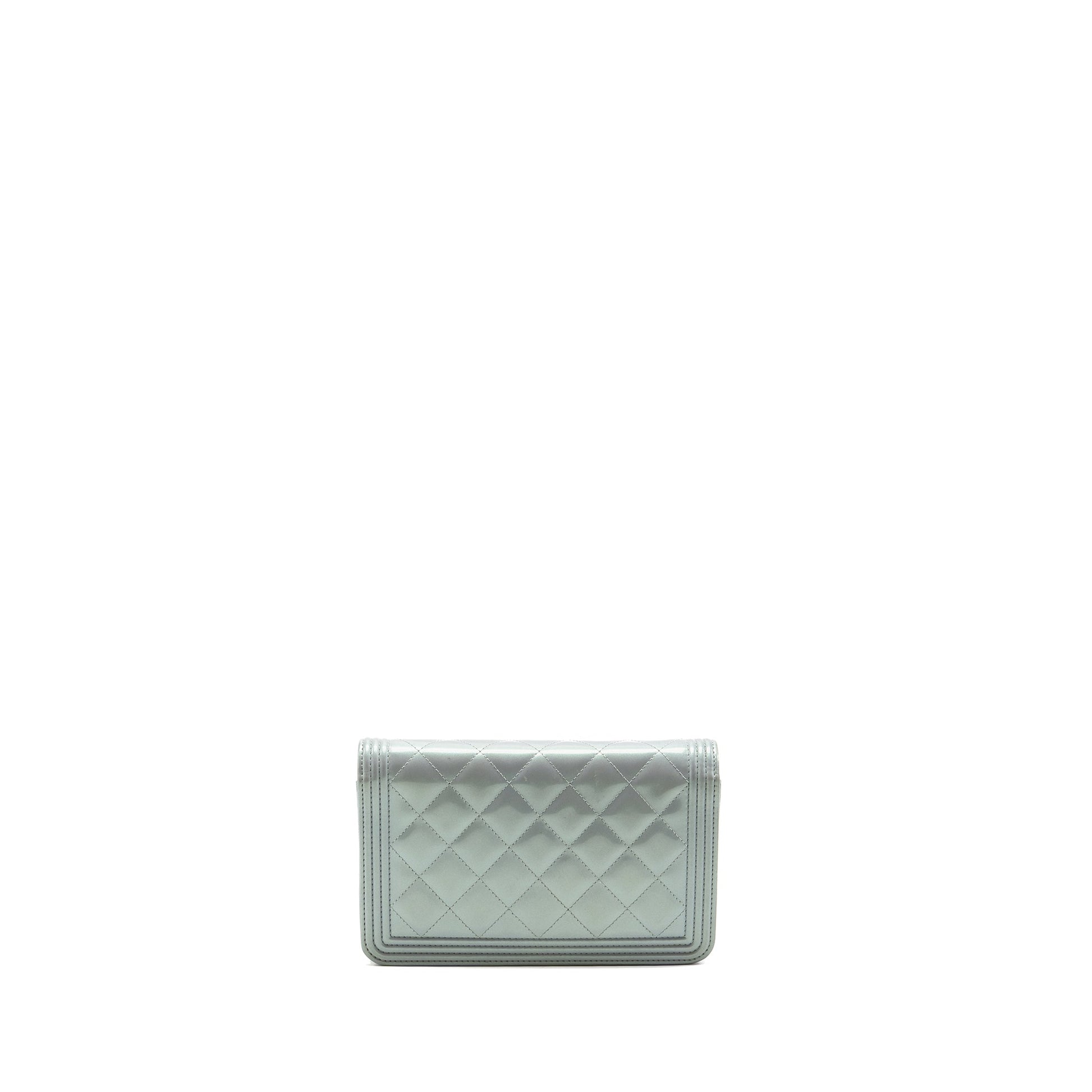 Chanel Boy on Patent Calfskin Iridescent Light Blue Wallet Case