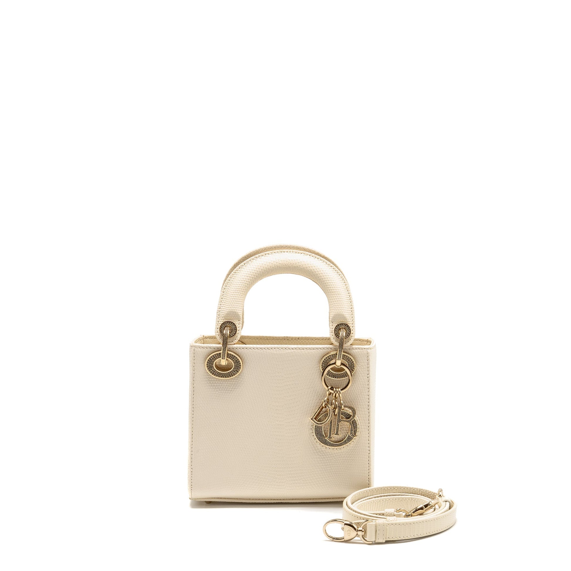 Dior Lady Lizard With Crystal Handbag White Mini Travel Bag