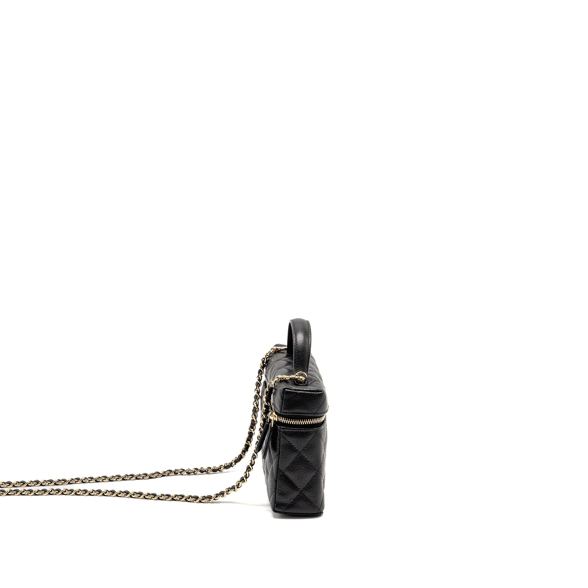 Chanel 25p CC Top Handle Vanity Caviar Black Handbag Black Lghwmicrochip