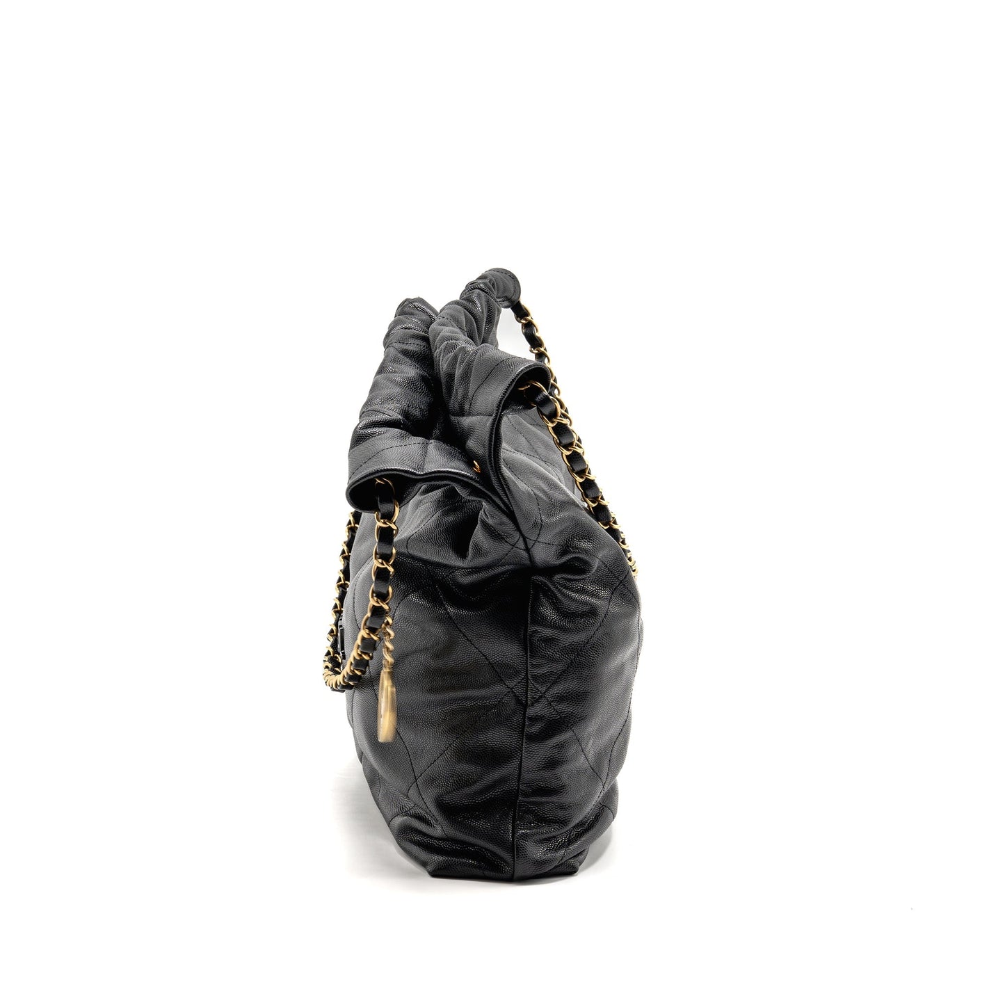 Chanel 22 Letter Caviar GHW Microchip Black Handbag
