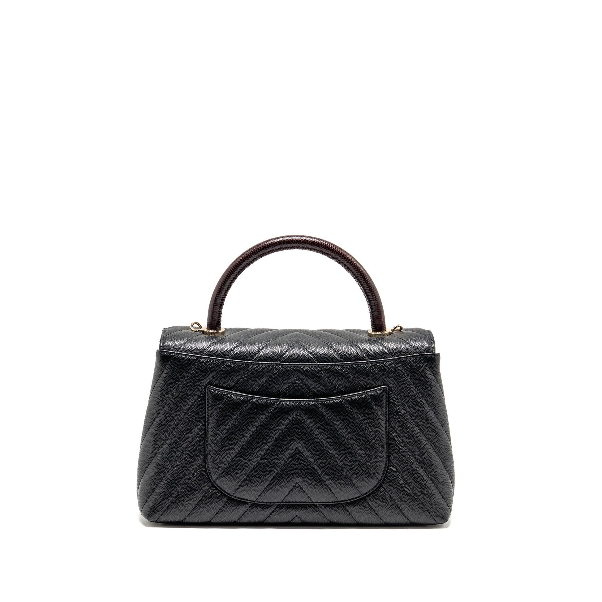 Chanel Chevron Coco Handle Caviar burgundy handle Black Handbag