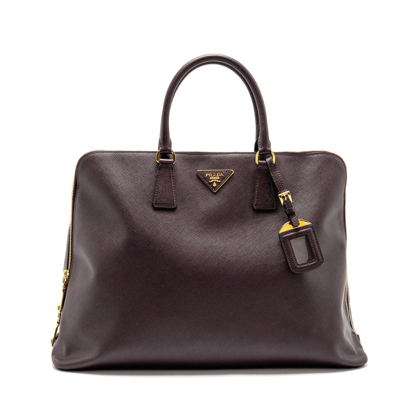 Prada Saffiano Vernice Promenade Dome Tote Purse Mogano Leather Large Tote Bag