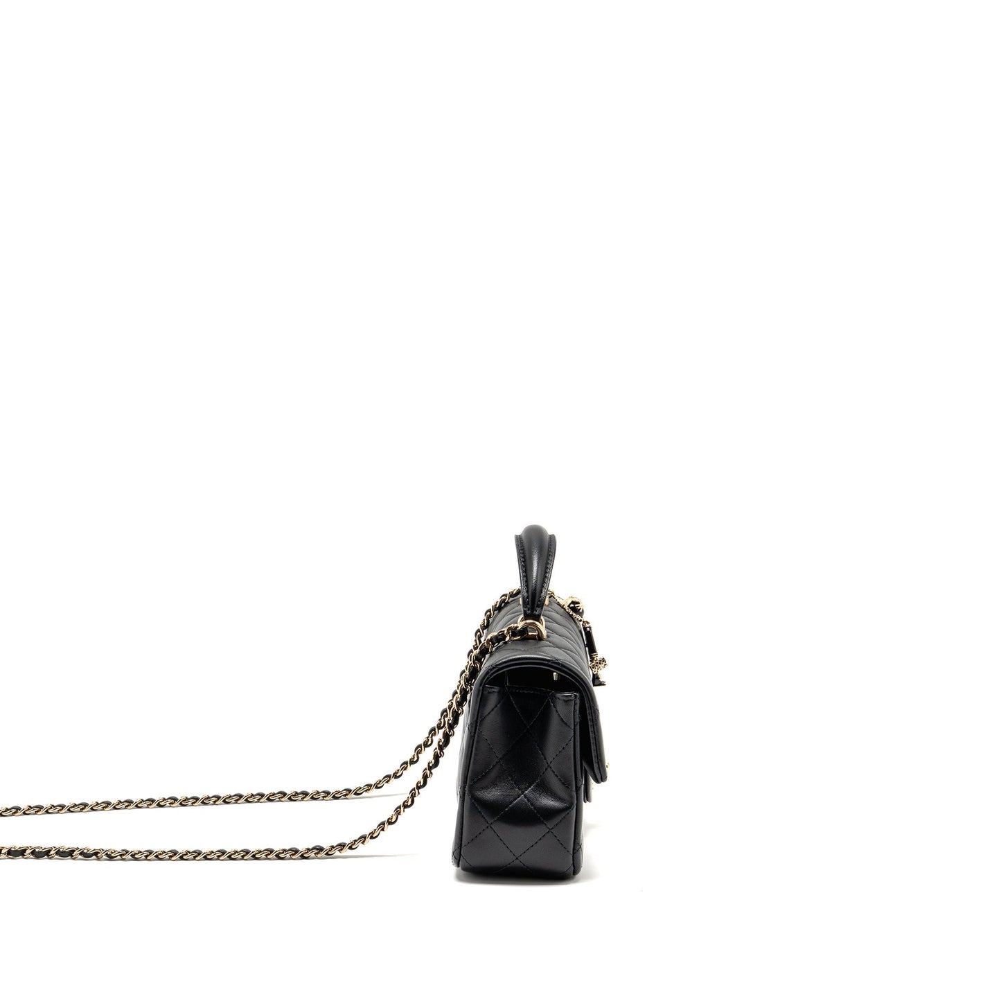 Chanel Top Handle Rectangular Detailed Charm Lambskin Black Key Chain