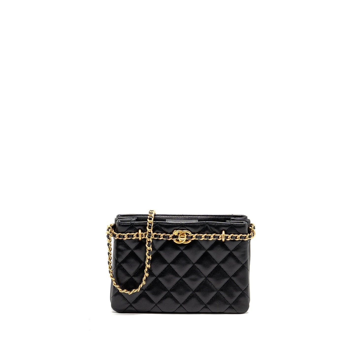 Chanel CC Camellia Shopping Caviar GHW Microchip Black Small Handbag