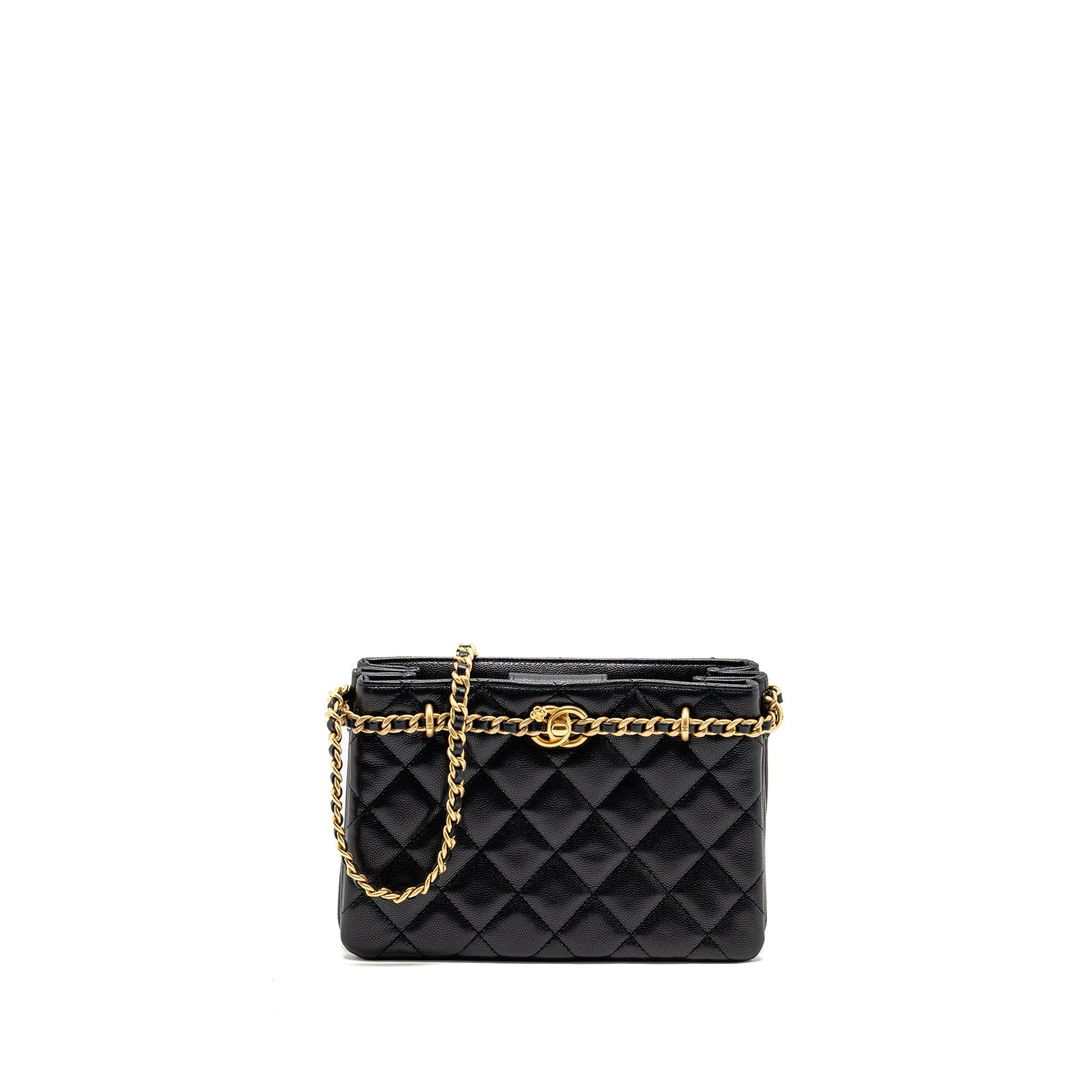 Chanel CC Camellia Shopping Caviar GHW Microchip Black Small Handbag