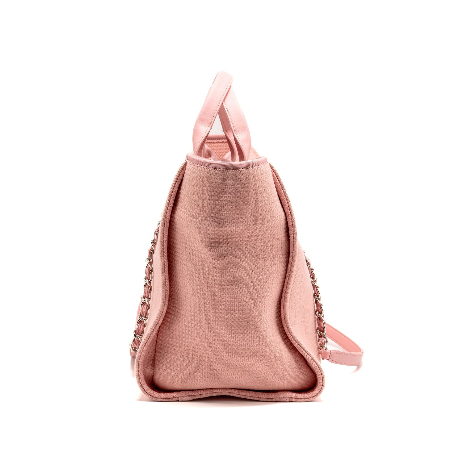 Chanel Deauville SHW Microchip White Pink Canvas Leather Tote Bag