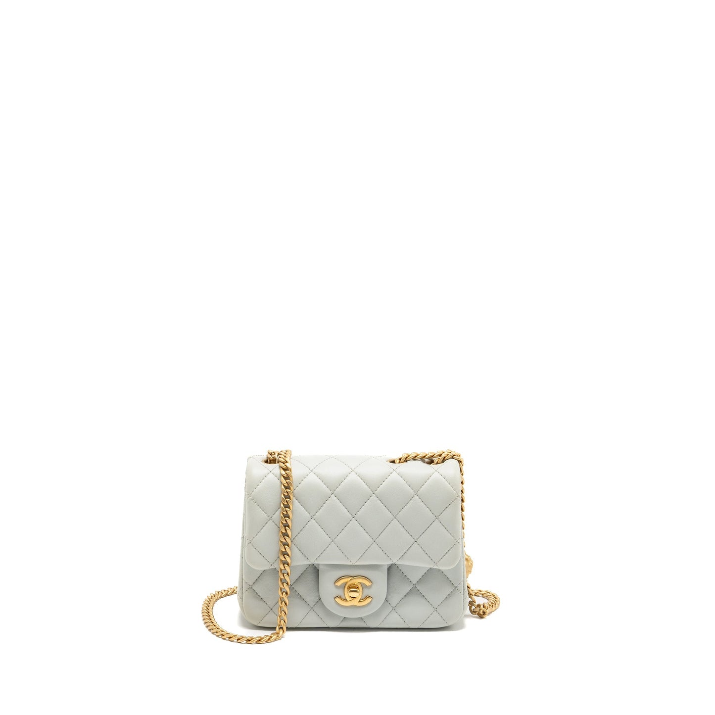 Chanel Camellia Adjustable Square flap Lambskin light Grey Shoulder Bag