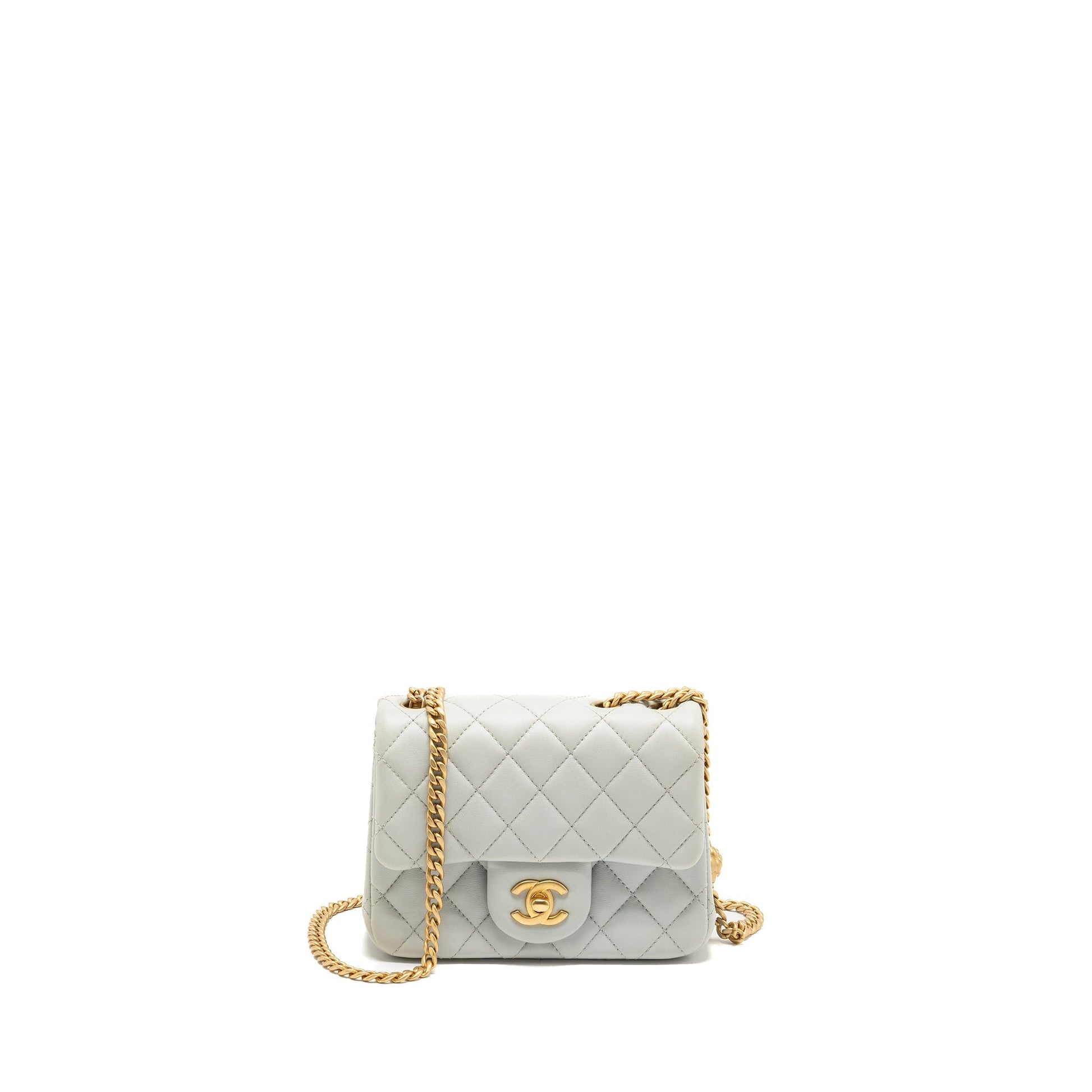 Chanel Camellia Adjustable Square flap Lambskin light Grey Shoulder Bag