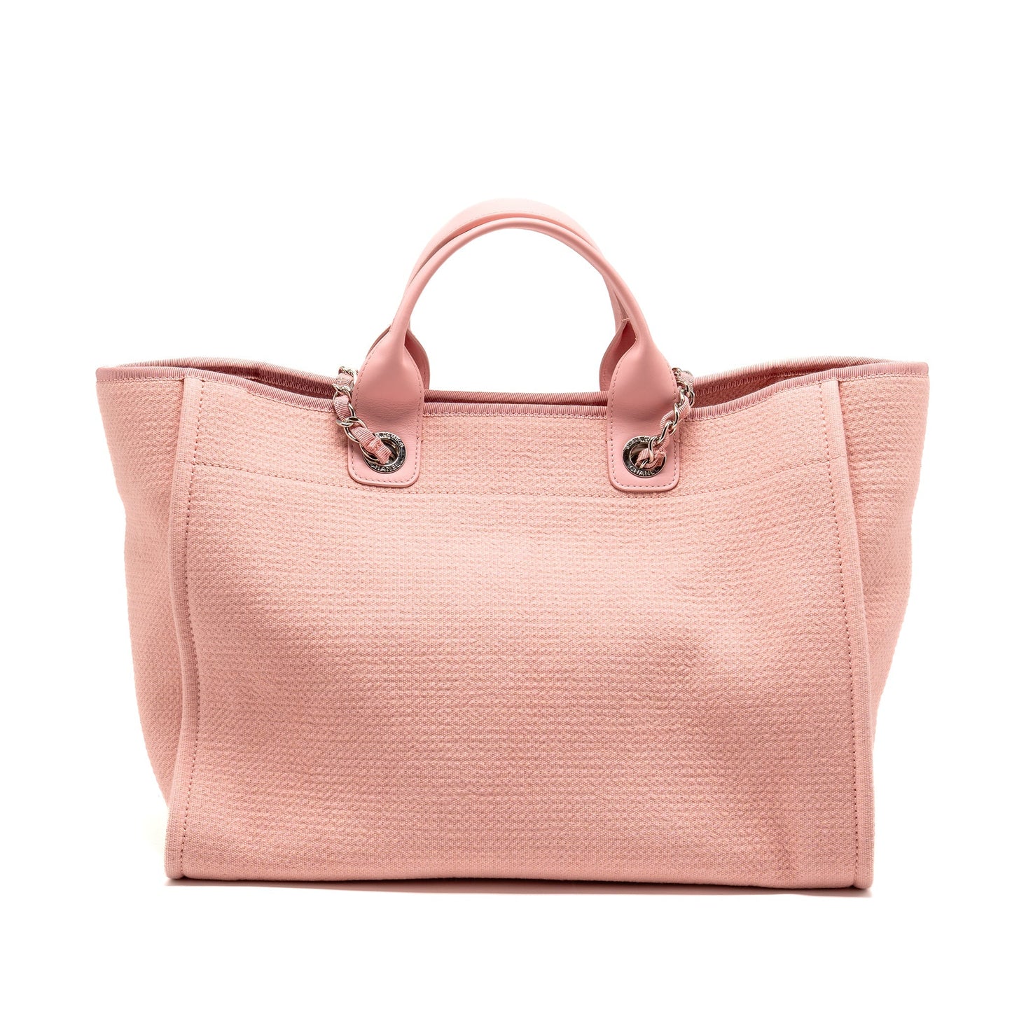 Chanel Deauville SHW Microchip White Pink Canvas Leather Tote Bag
