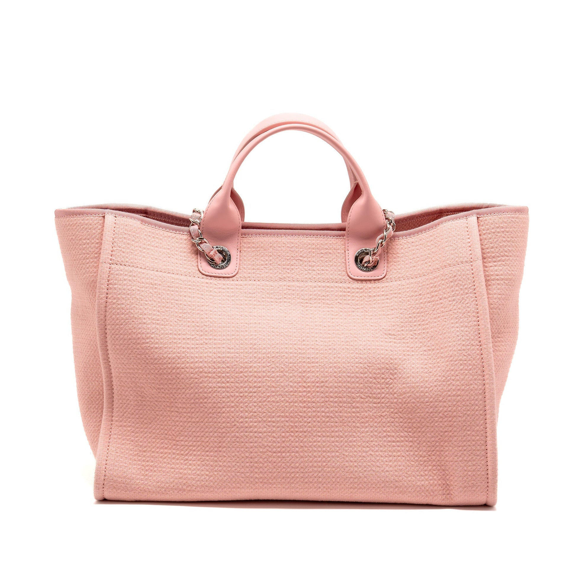 Chanel Deauville SHW Microchip White Pink Canvas Leather Tote Bag