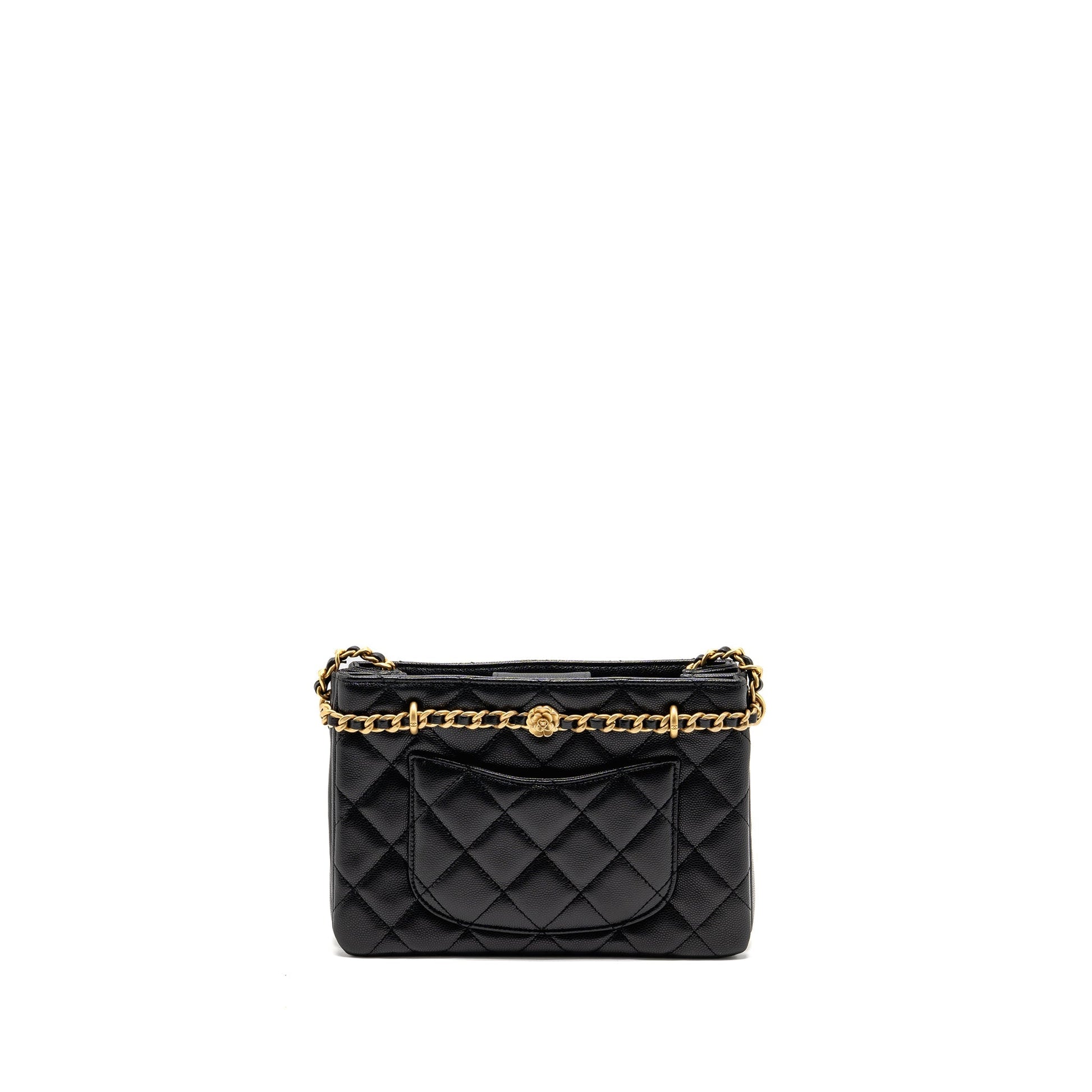 Chanel CC Camellia Shopping Caviar GHW Microchip Black Small Handbag