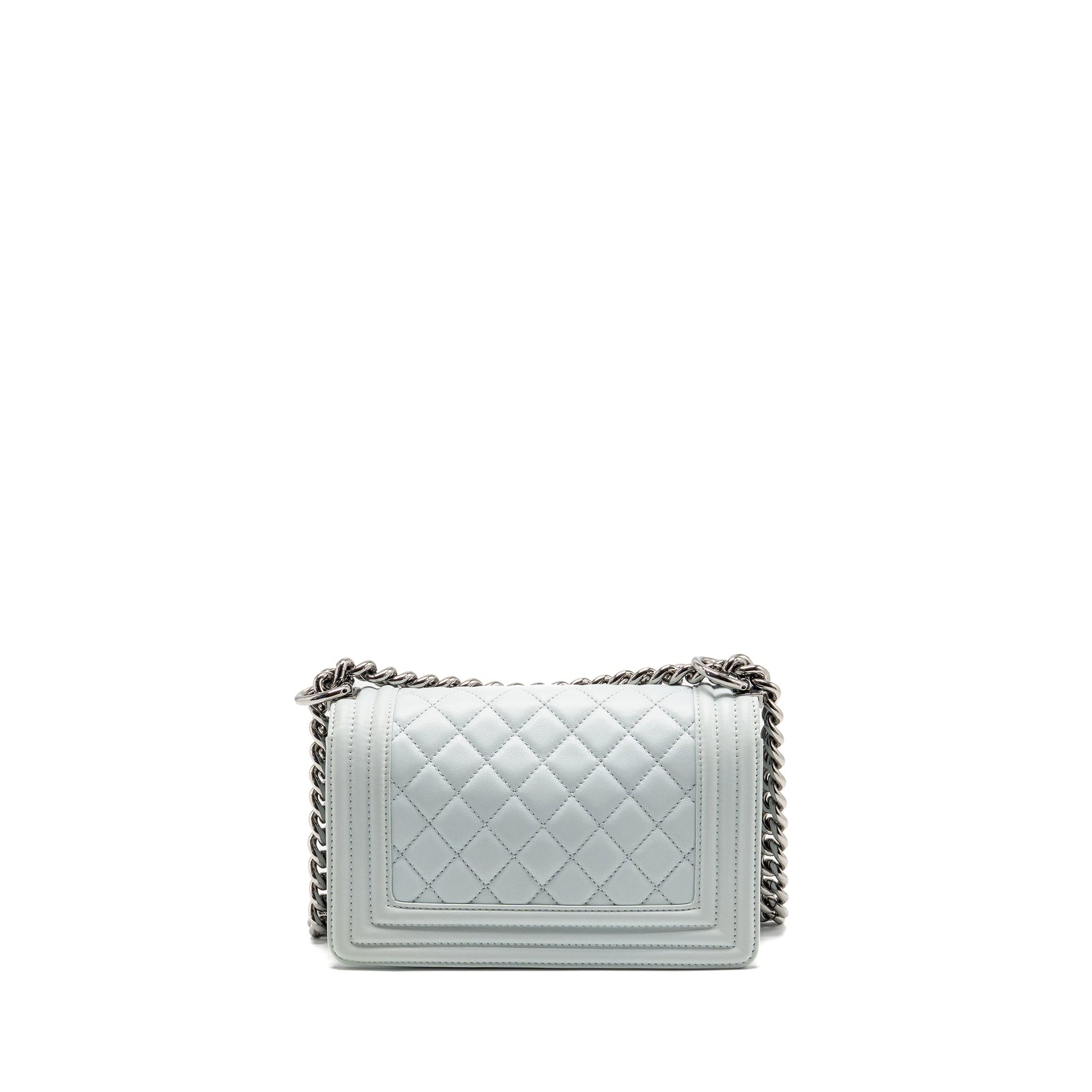Chanel Boy Calfskin Light SHW Microchip White Blue Small Handbag