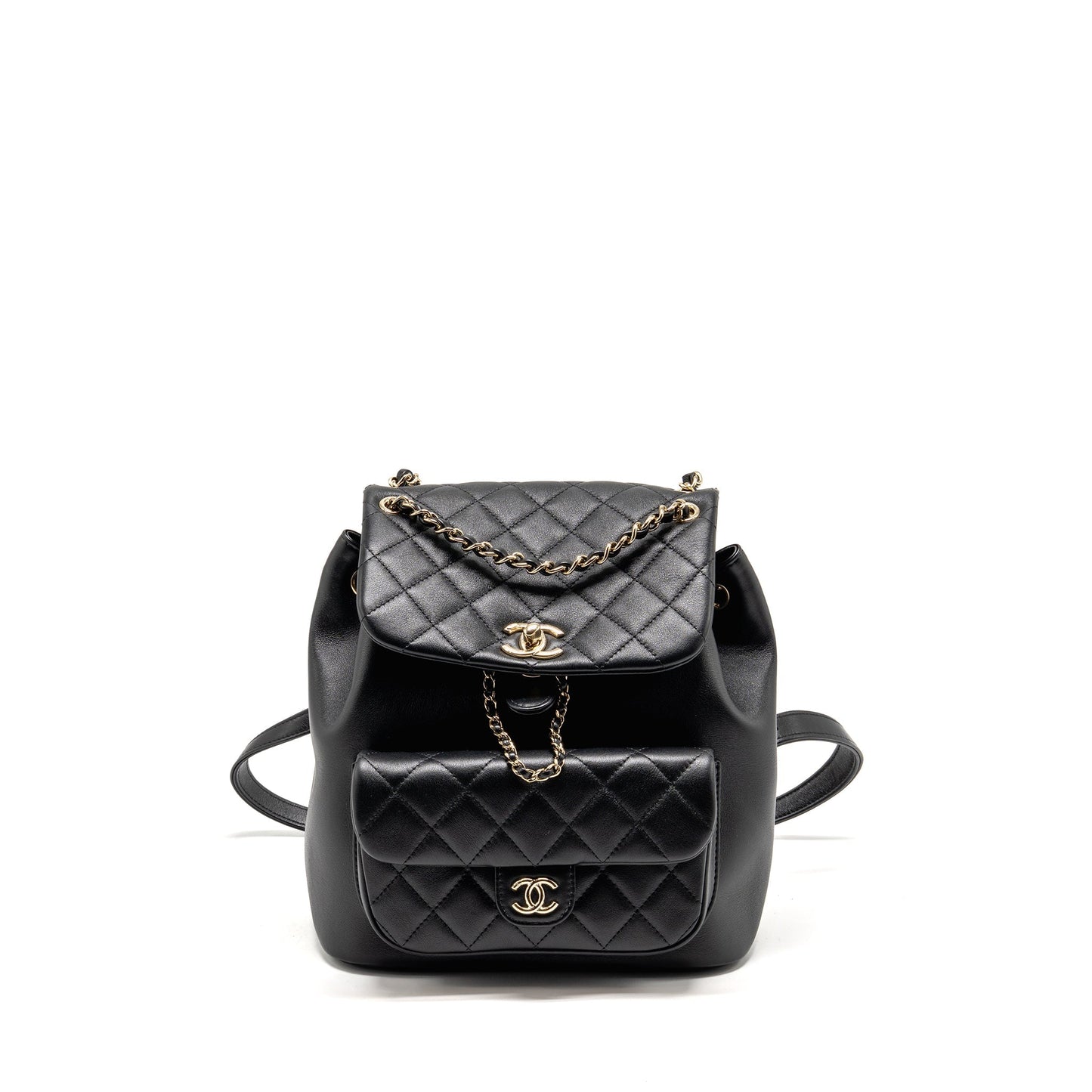 Chanel Duma Backpack Calfskin LGHW microchip Black Number At3Xj2Th