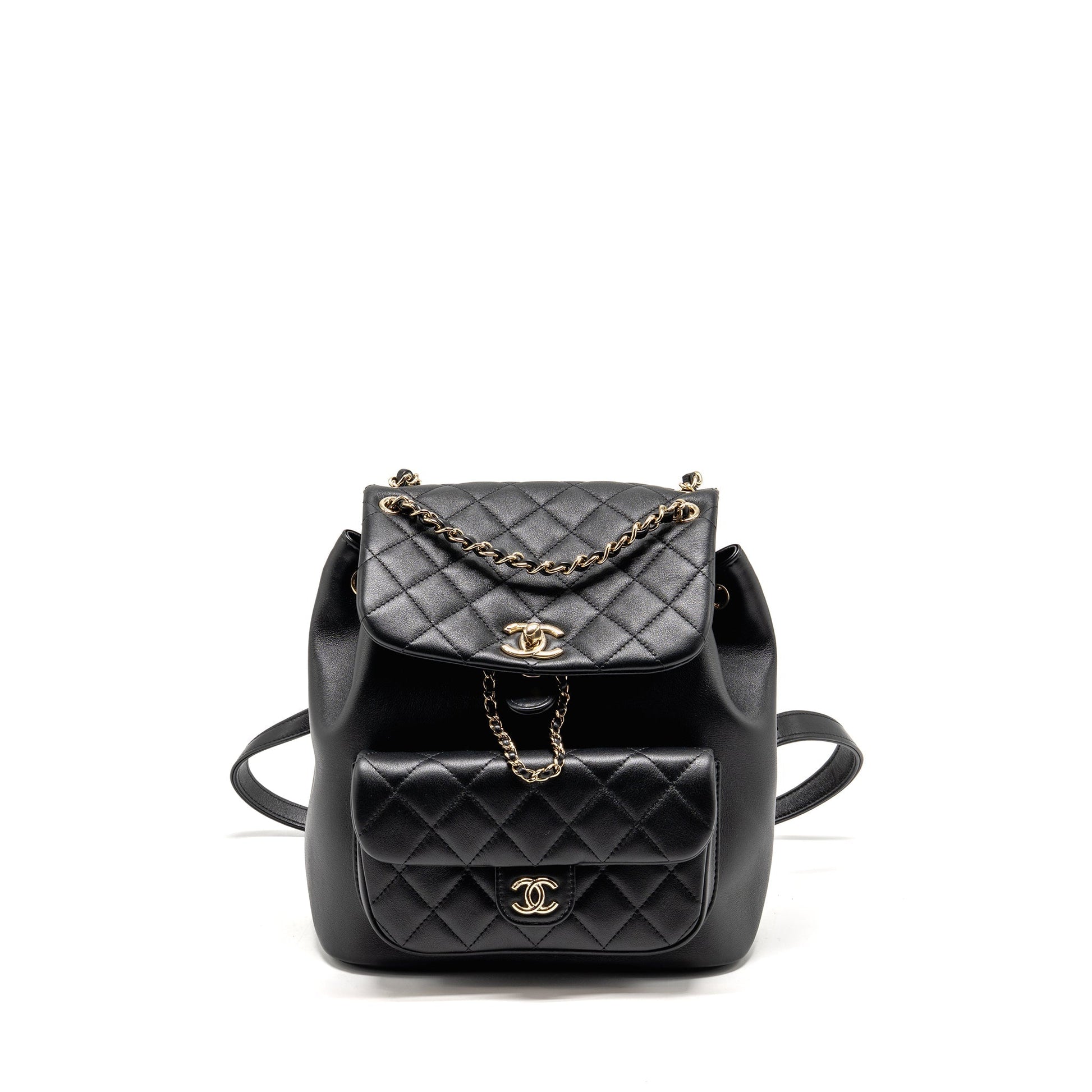Chanel Duma Backpack Calfskin LGHW microchip Black Number At3Xj2Th