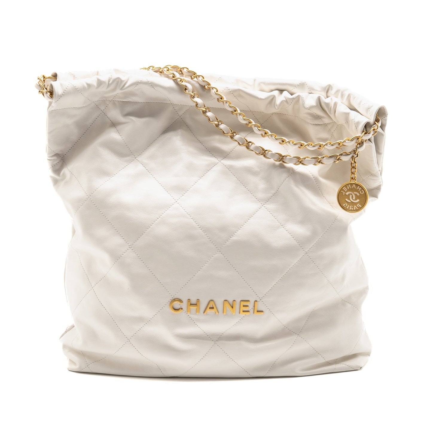 Chanel 22 Shiny Calfskin GHW microchip White Handbag