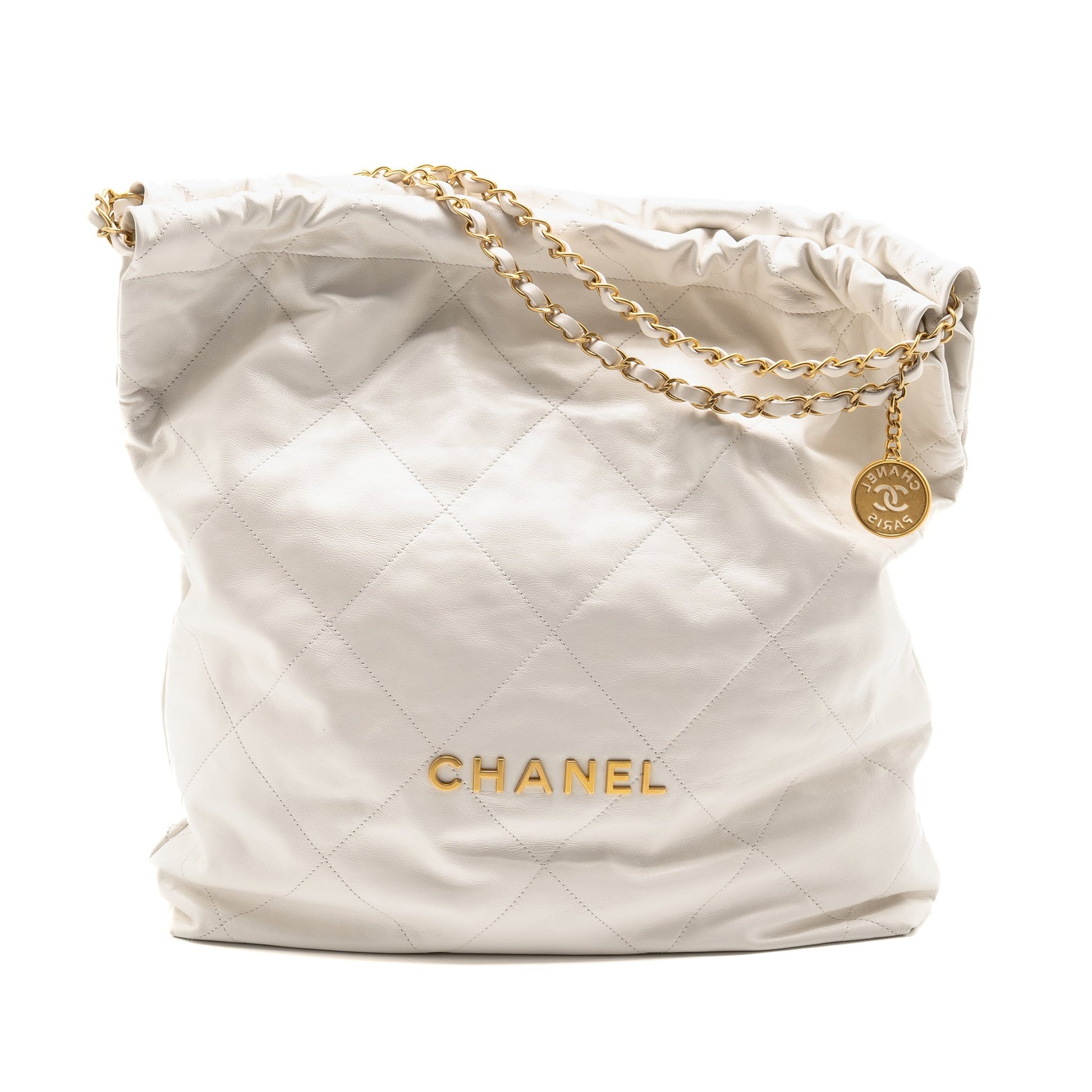 Chanel 22 Shiny Calfskin GHW microchip White Handbag