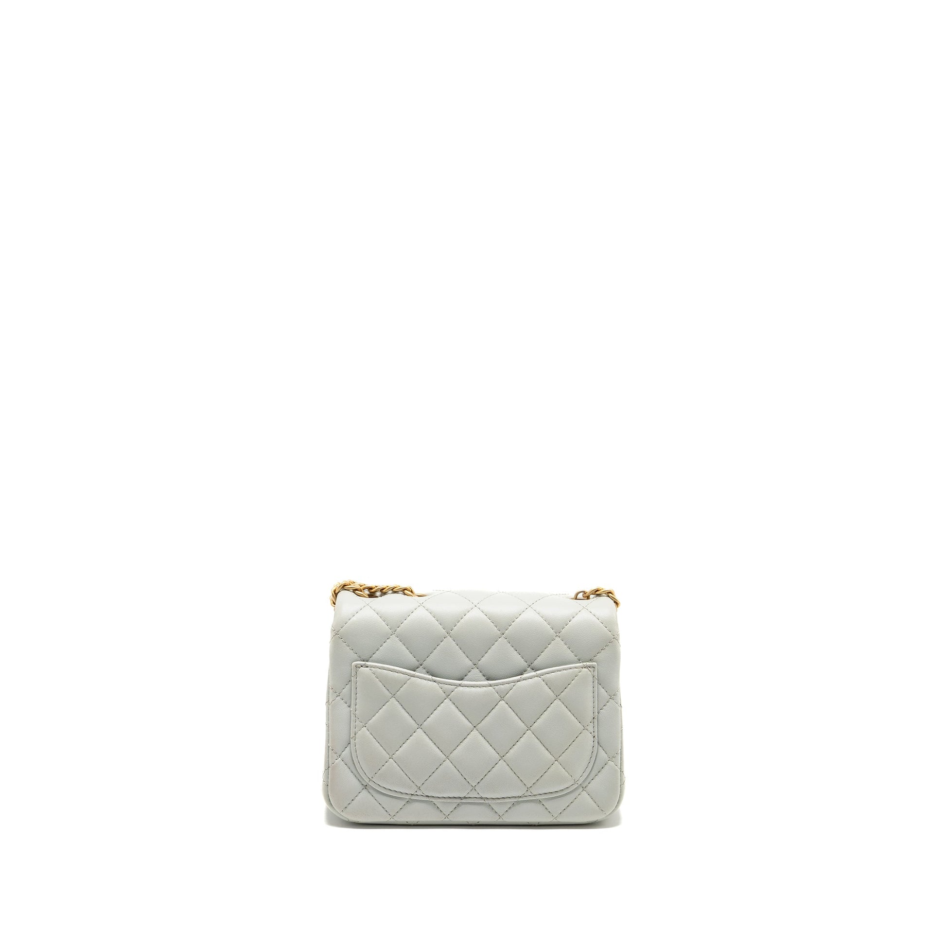 Chanel Camellia Adjustable Square flap Lambskin light Grey Shoulder Bag