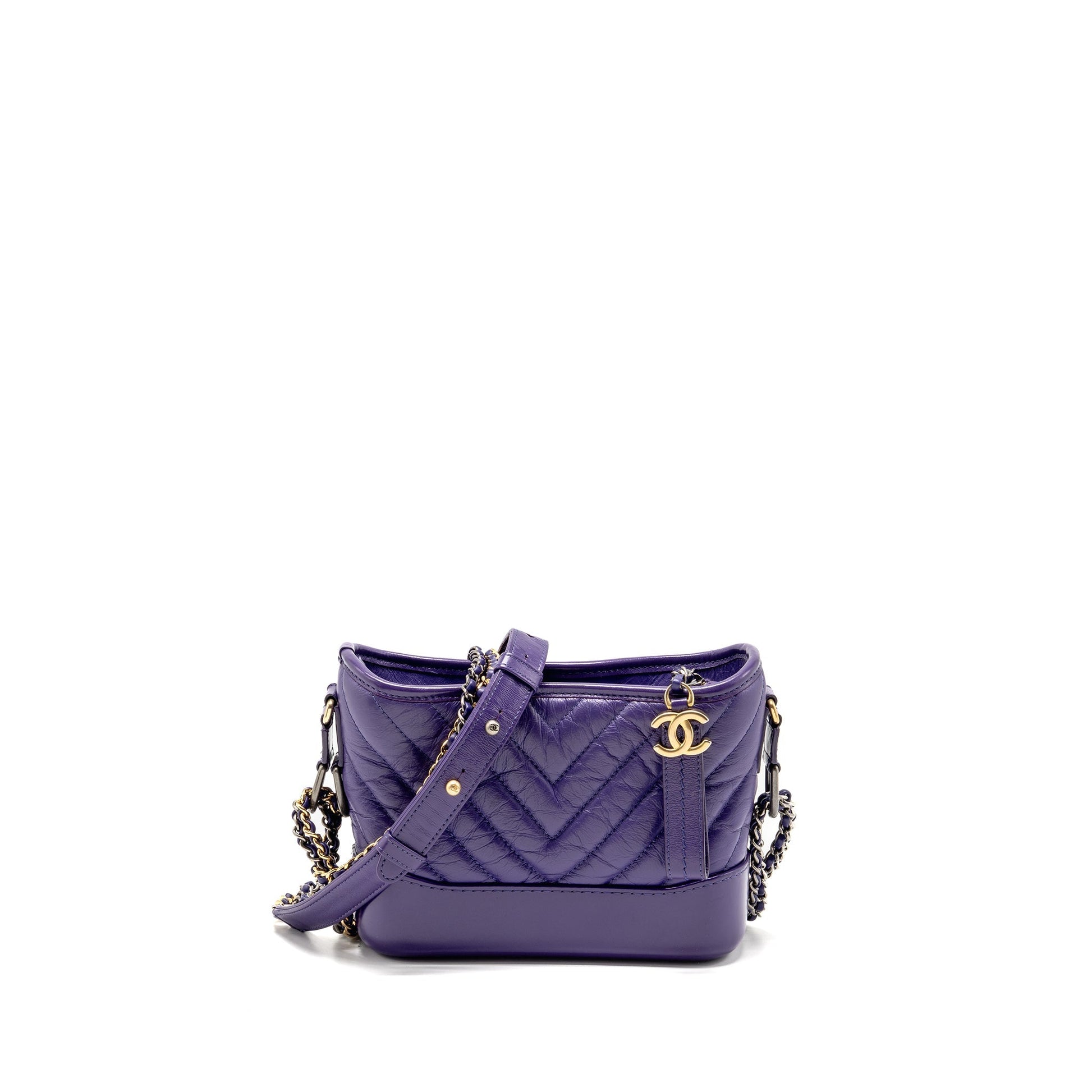 Chanel Gabrielle Hobo Chevron Aged Calfskin Purple Multicolour Small Shoulder Bag