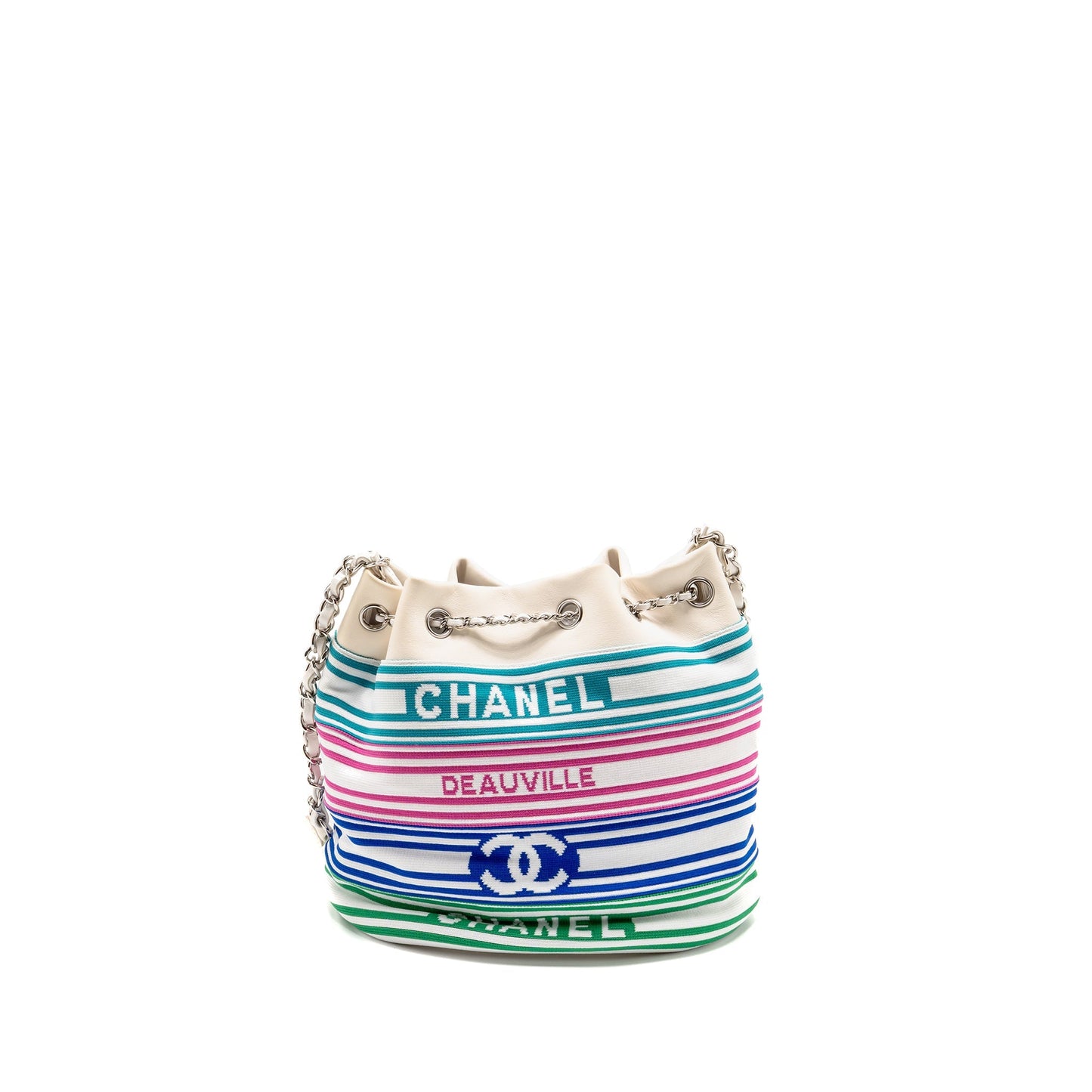 Chanel Venice Biarritz Drawstring Bucket Fabric Lambskin Multicolour White Jewelry