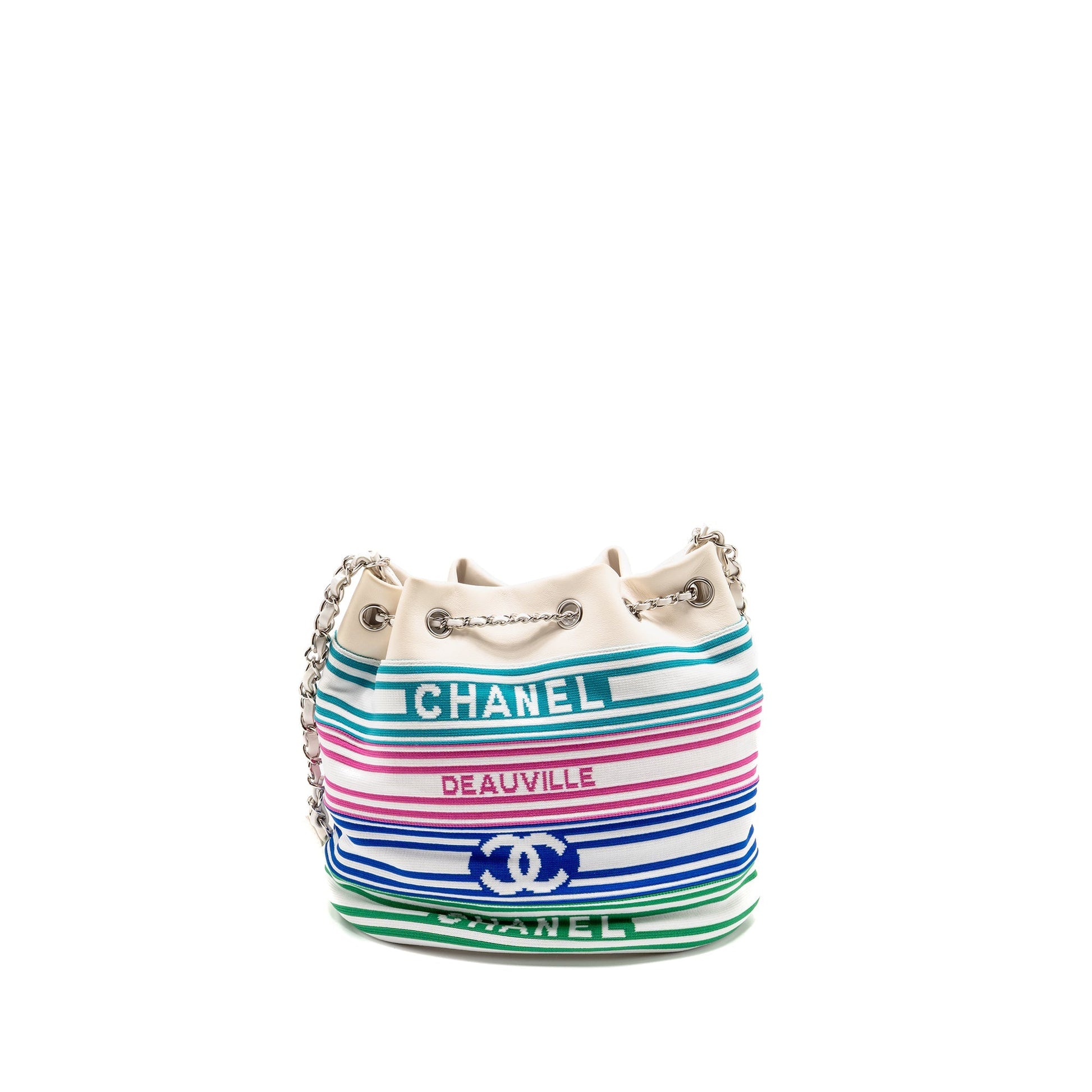Chanel Venice Biarritz Drawstring Bucket Fabric Lambskin Multicolour White Jewelry