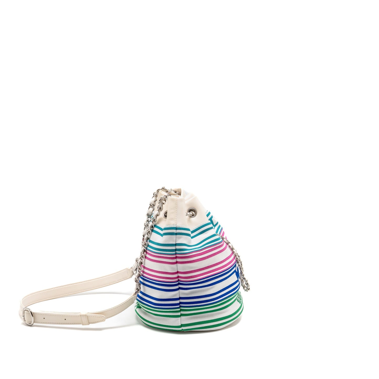 Chanel Venice Biarritz Drawstring Bucket Fabric Lambskin Multicolour White Jewelry