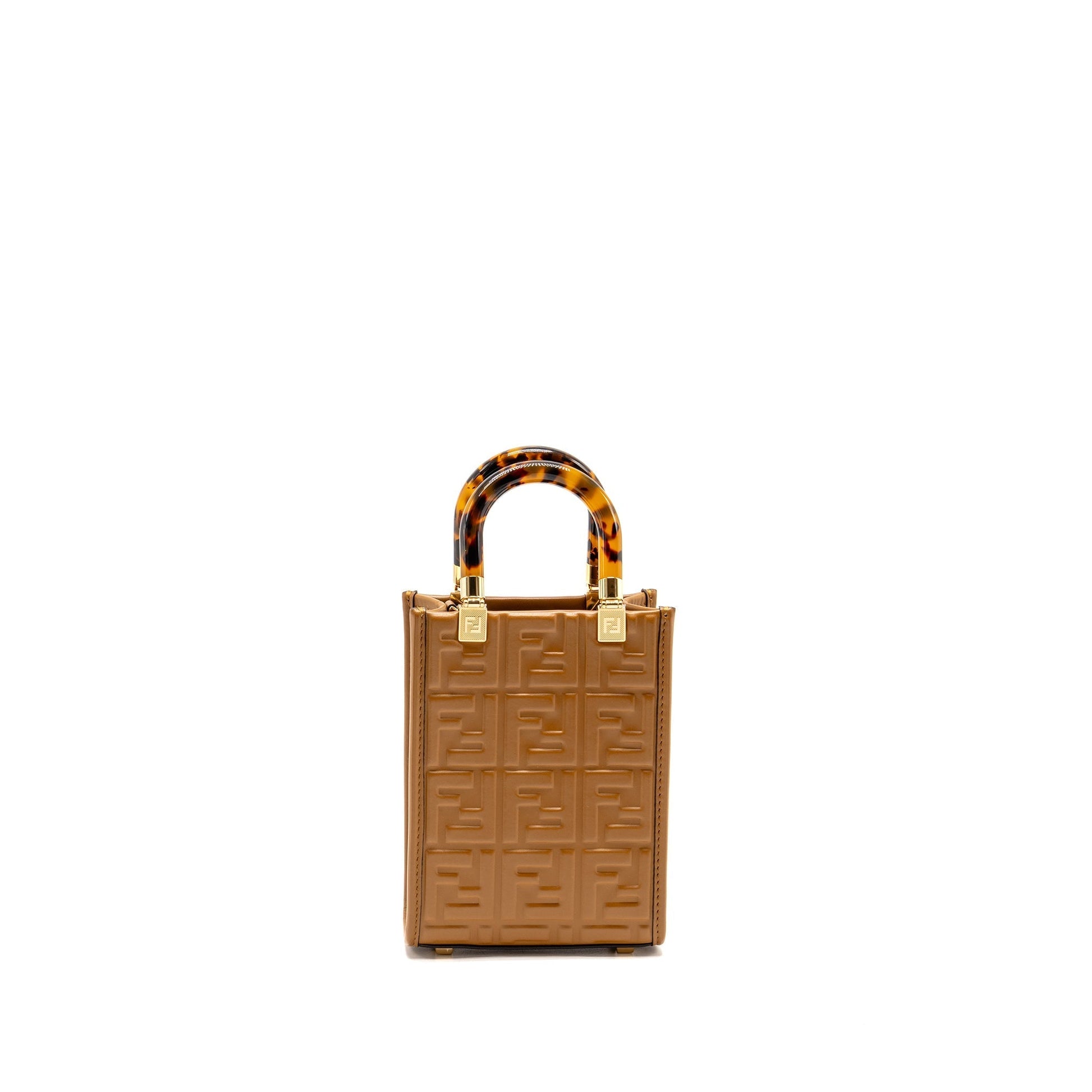 Fendi Sunshine Shopper Purse Leather Brown Mini Travel Bag
