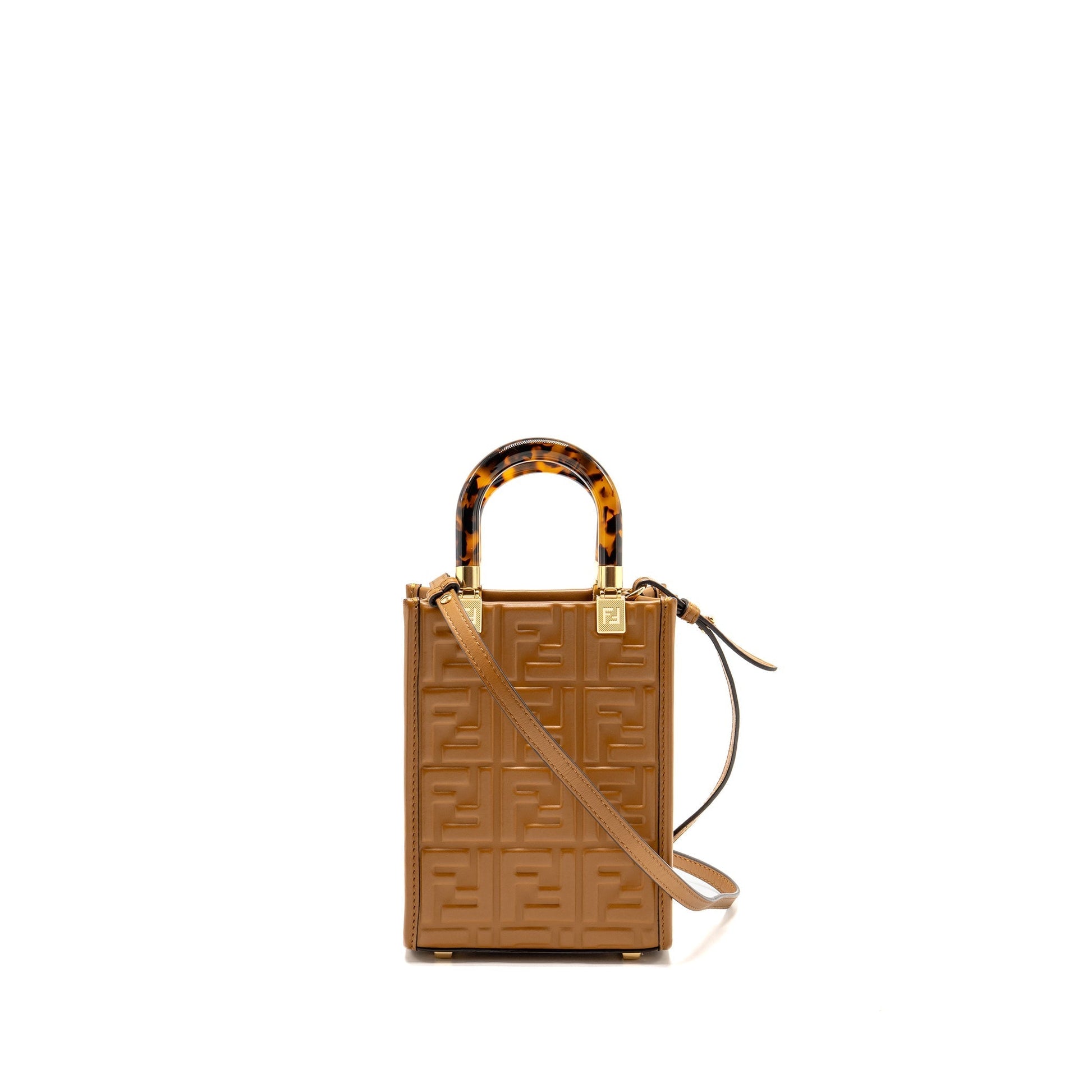 Fendi Sunshine Shopper Purse Leather Brown Mini Travel Bag