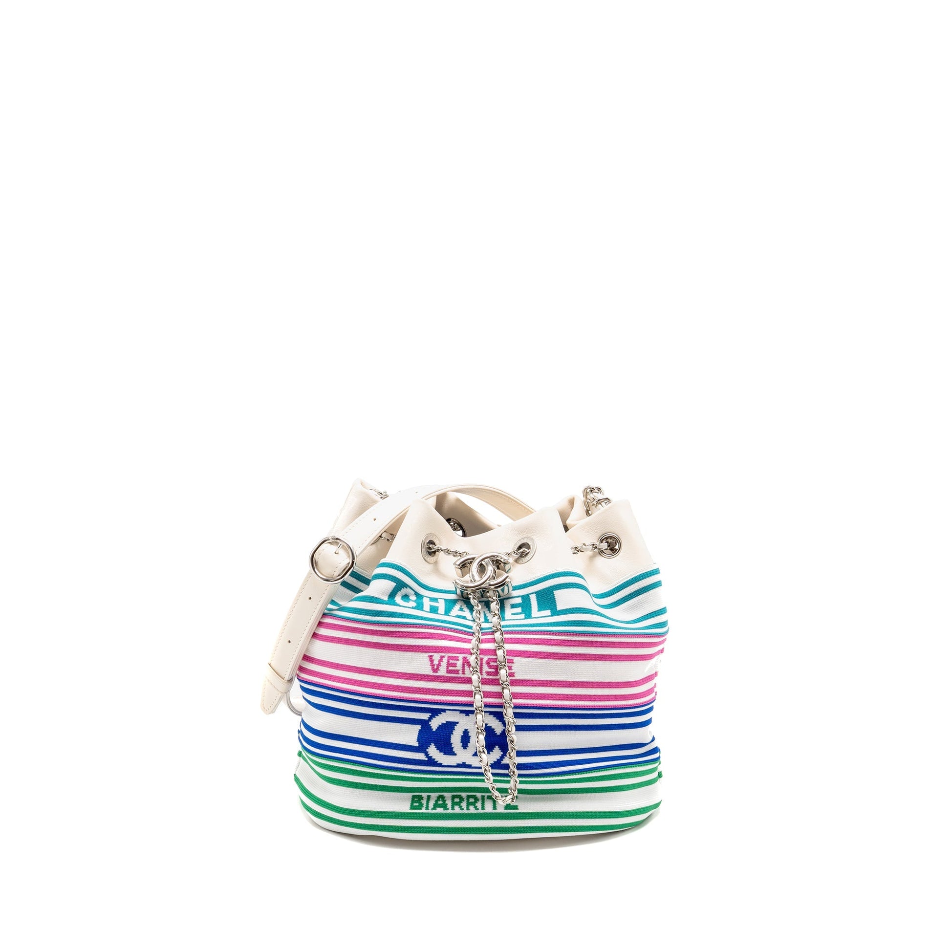 Chanel Venice Biarritz Drawstring Bucket Fabric Lambskin Multicolour White Jewelry