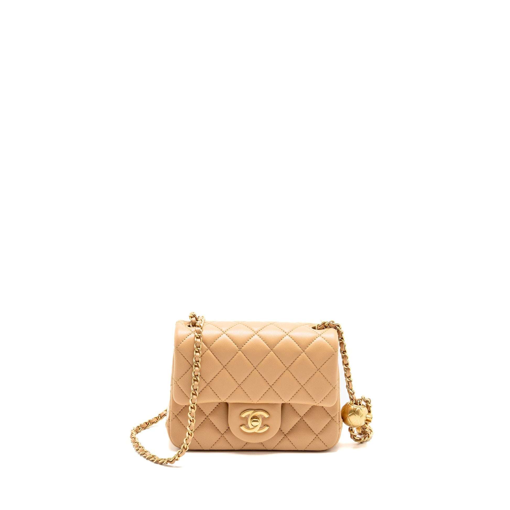 Chanel Pearl Crush Square Flap Lambskin GHW Beige Shoulder Bag