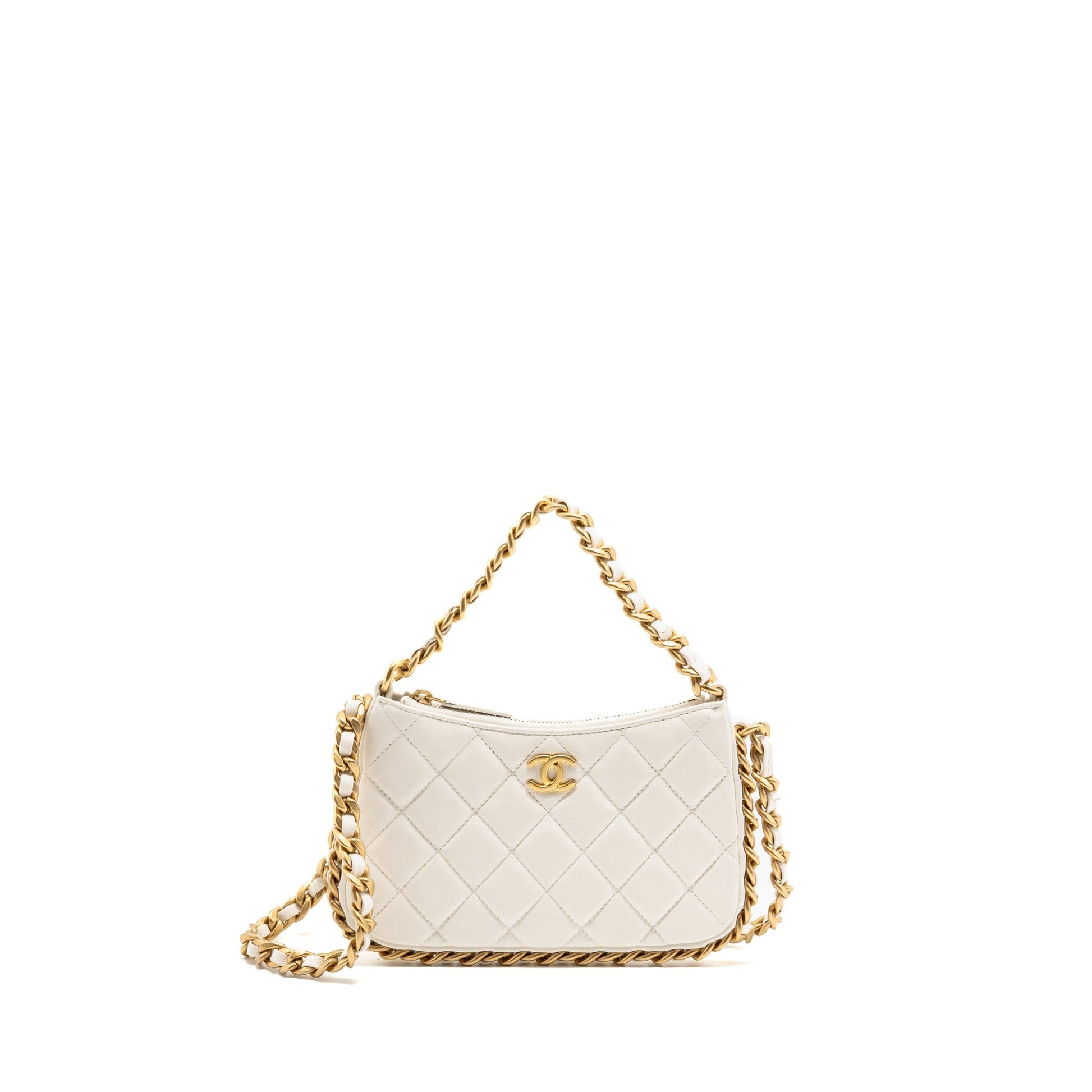 Chanel Quilted CC Purse Shiny Crumpled Lambskin White Handbag