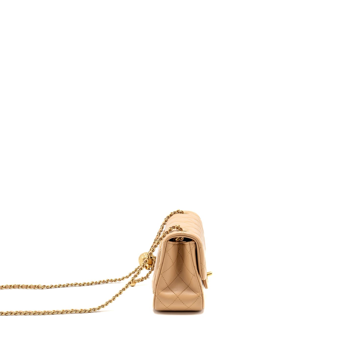 Chanel Pearl Crush Square Flap Lambskin GHW Beige Shoulder Bag
