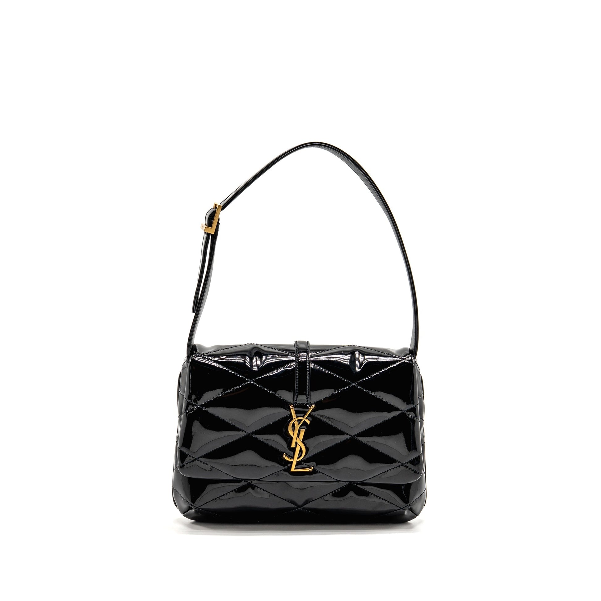 YSL Saint Laurent Purse Patent Shoulder Bag Quilted Black