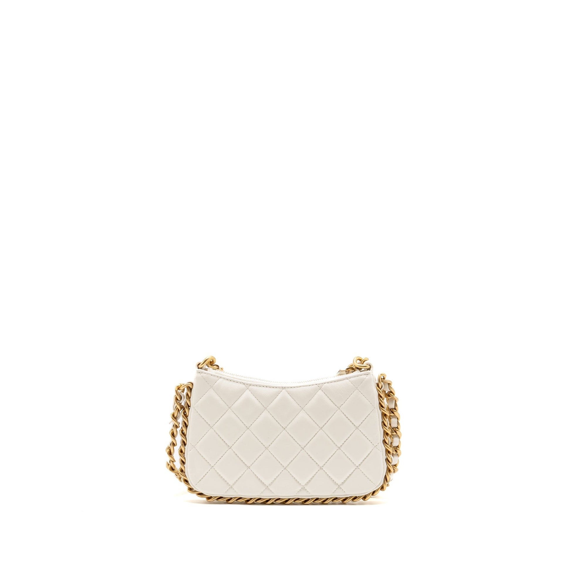 Chanel Quilted CC Purse Shiny Crumpled Lambskin White Handbag